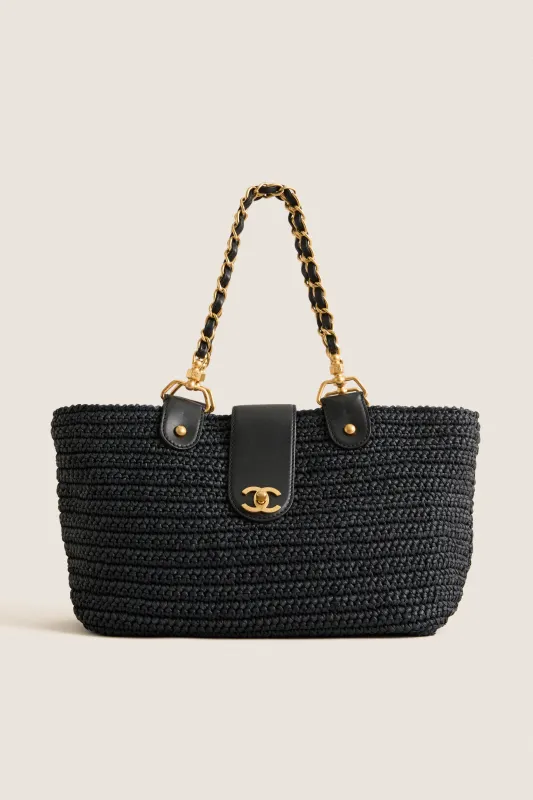 CHANEL Navy Blue Coco Mark X Leather Chain Tote Bag made by Tuckernuck