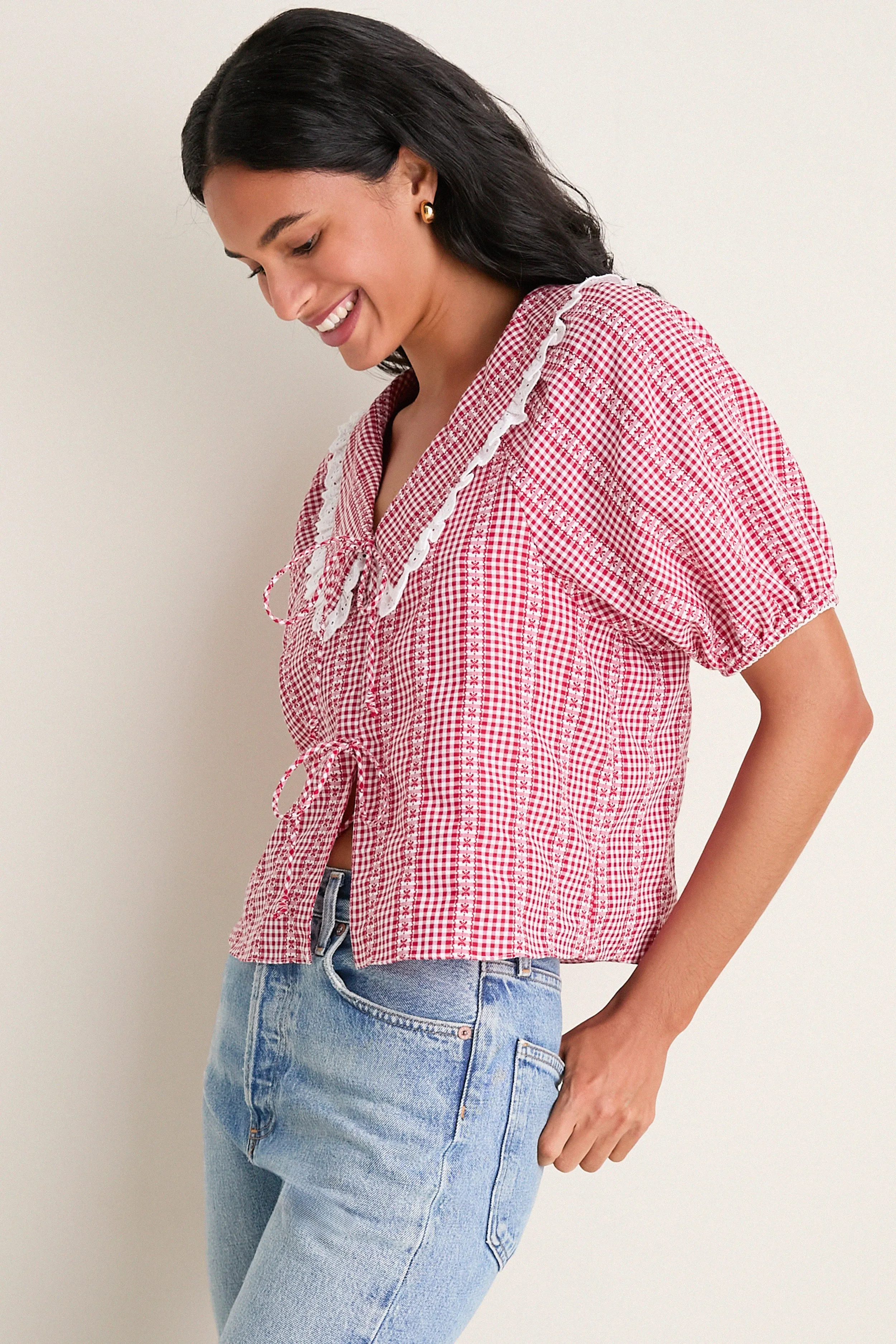 Red Gingham Toto Blouse sold by Tuckernuck product image thumbnail 3