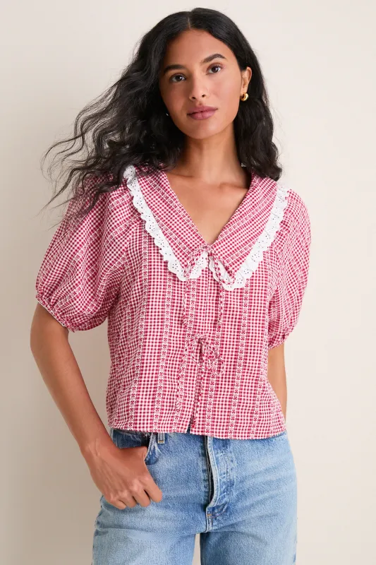 Red Gingham Toto Blouse made by SAYLOR