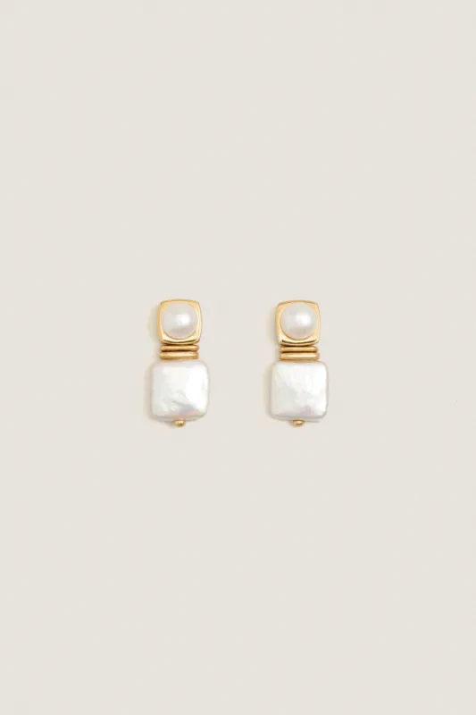 Gold Square Pearl Stud Earrings made by Missoma