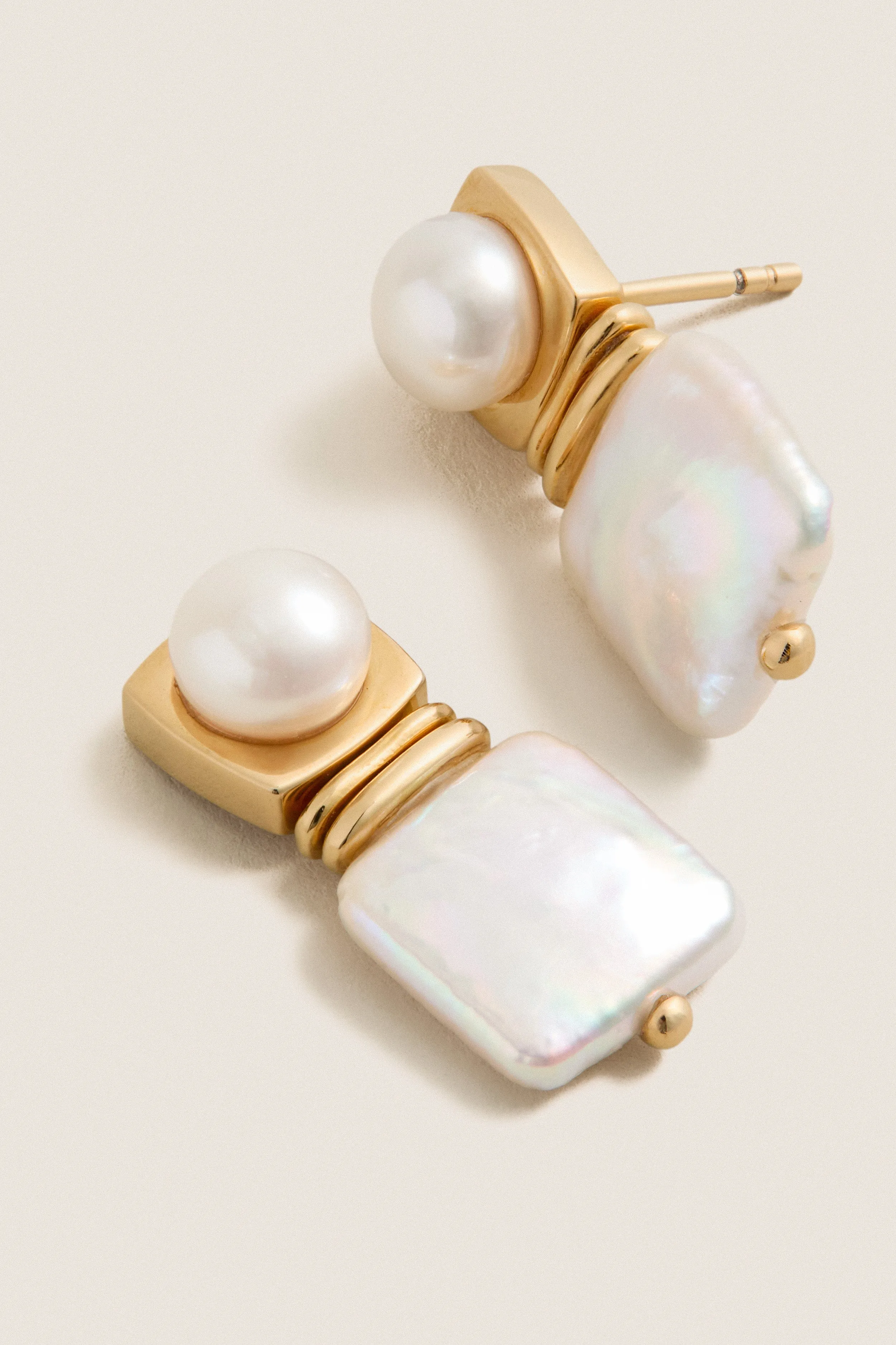 Gold Square Pearl Stud Earrings sold by Tuckernuck product image thumbnail 3