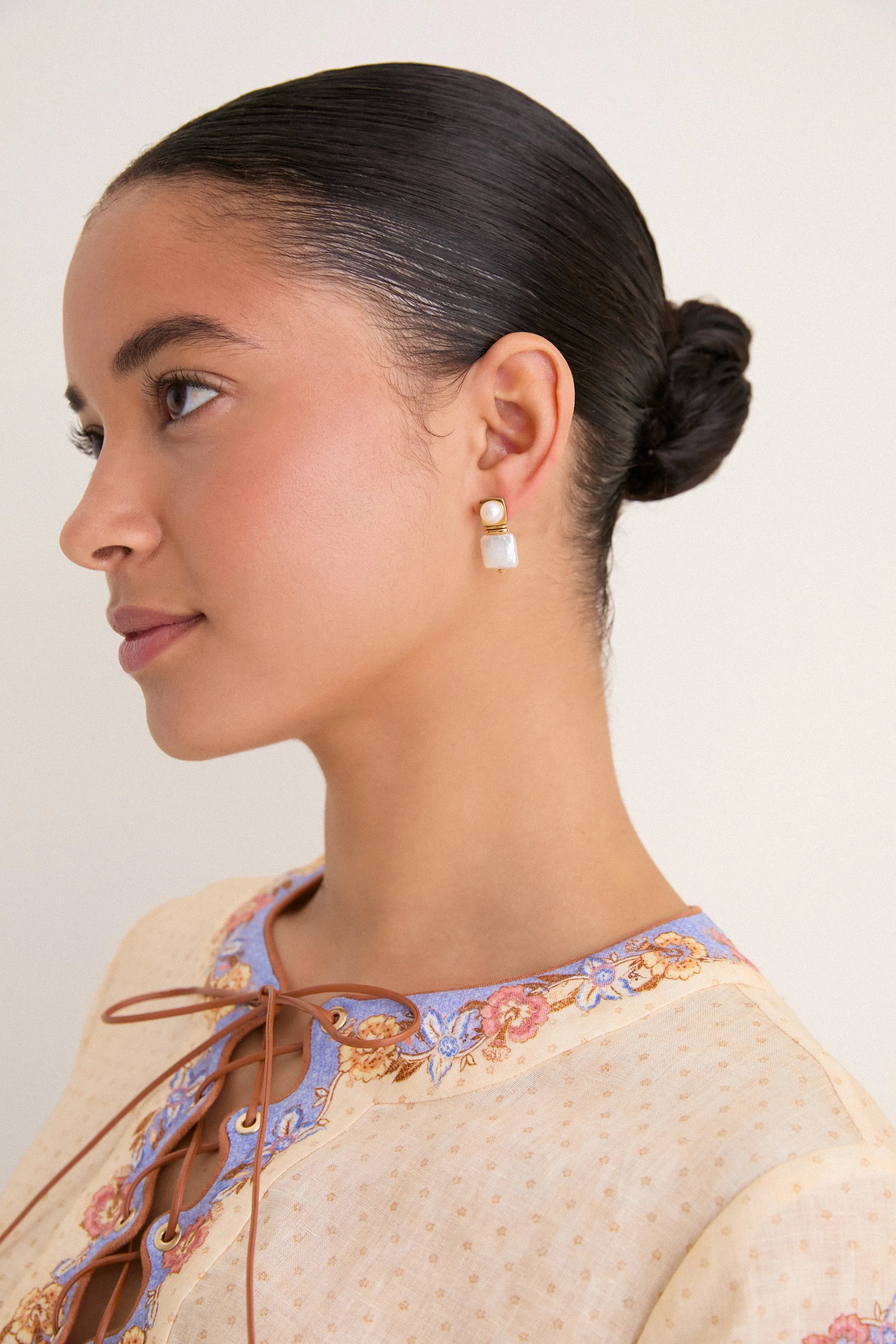 Gold Square Pearl Stud Earrings sold by Tuckernuck product image thumbnail 2
