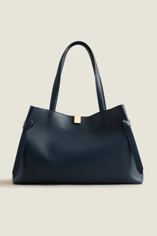 Midnight Pebble Grain Leather Gyoza Tote made by Yuzefi