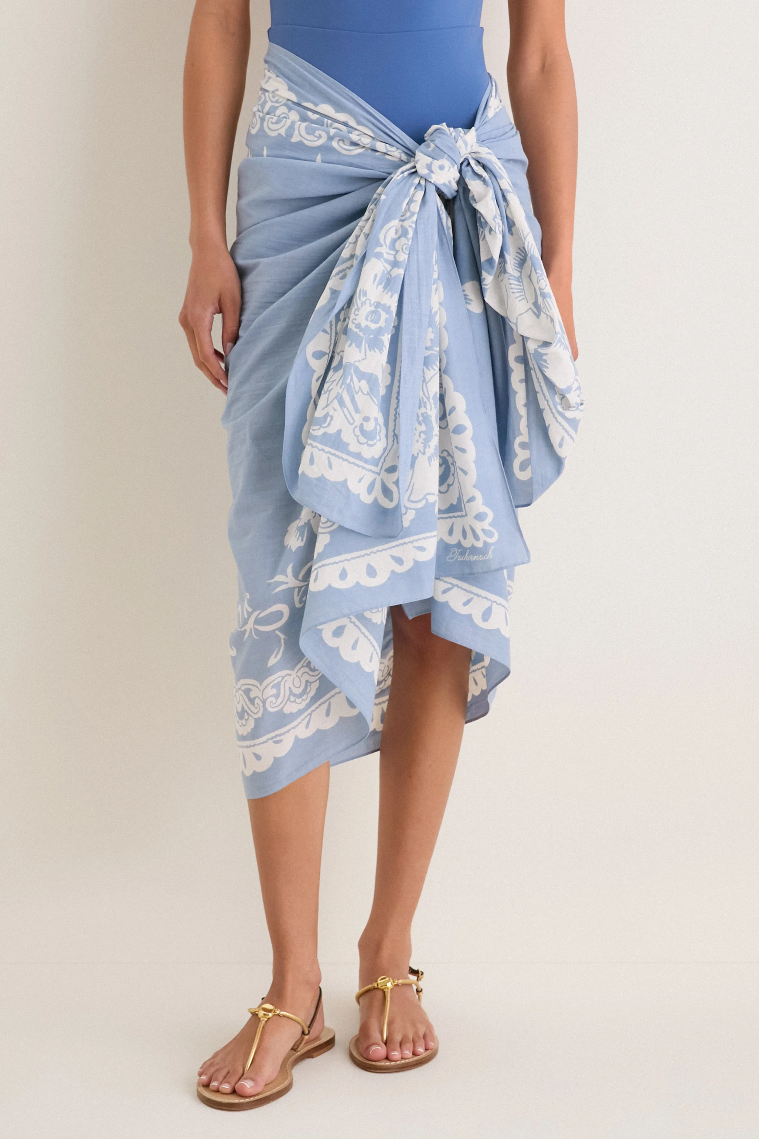 Washed Indigo Poolside Punch Cotton Pareo sold by Tuckernuck