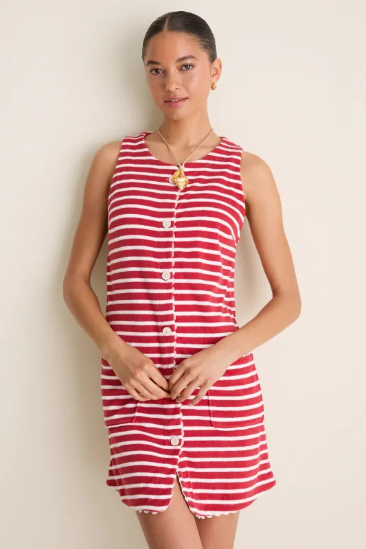 Scarlet Stripe Mini Bermuda Terrycloth Coverup made by Tuckernuck