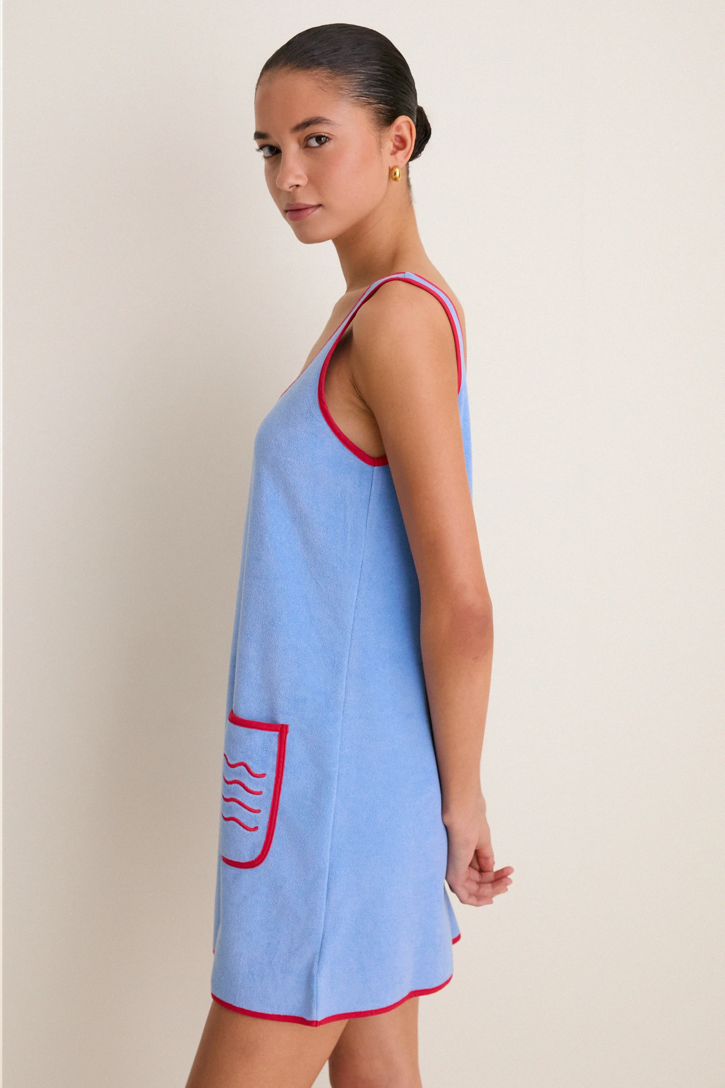 Powder Blue and Poppy Embroidered Mini Terrycloth Coverup sold by Tuckernuck product image thumbnail 3