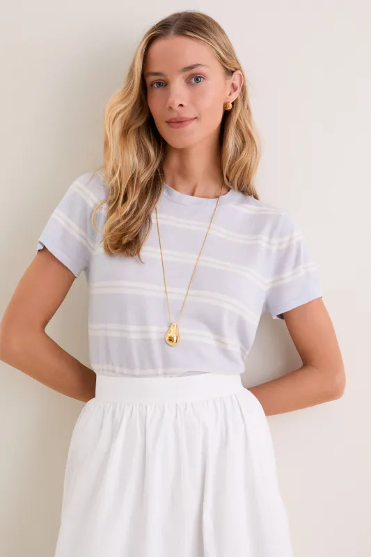 Blue and Ivory Stripe Cashmere Silk Katie Tee made by Tuckernuck