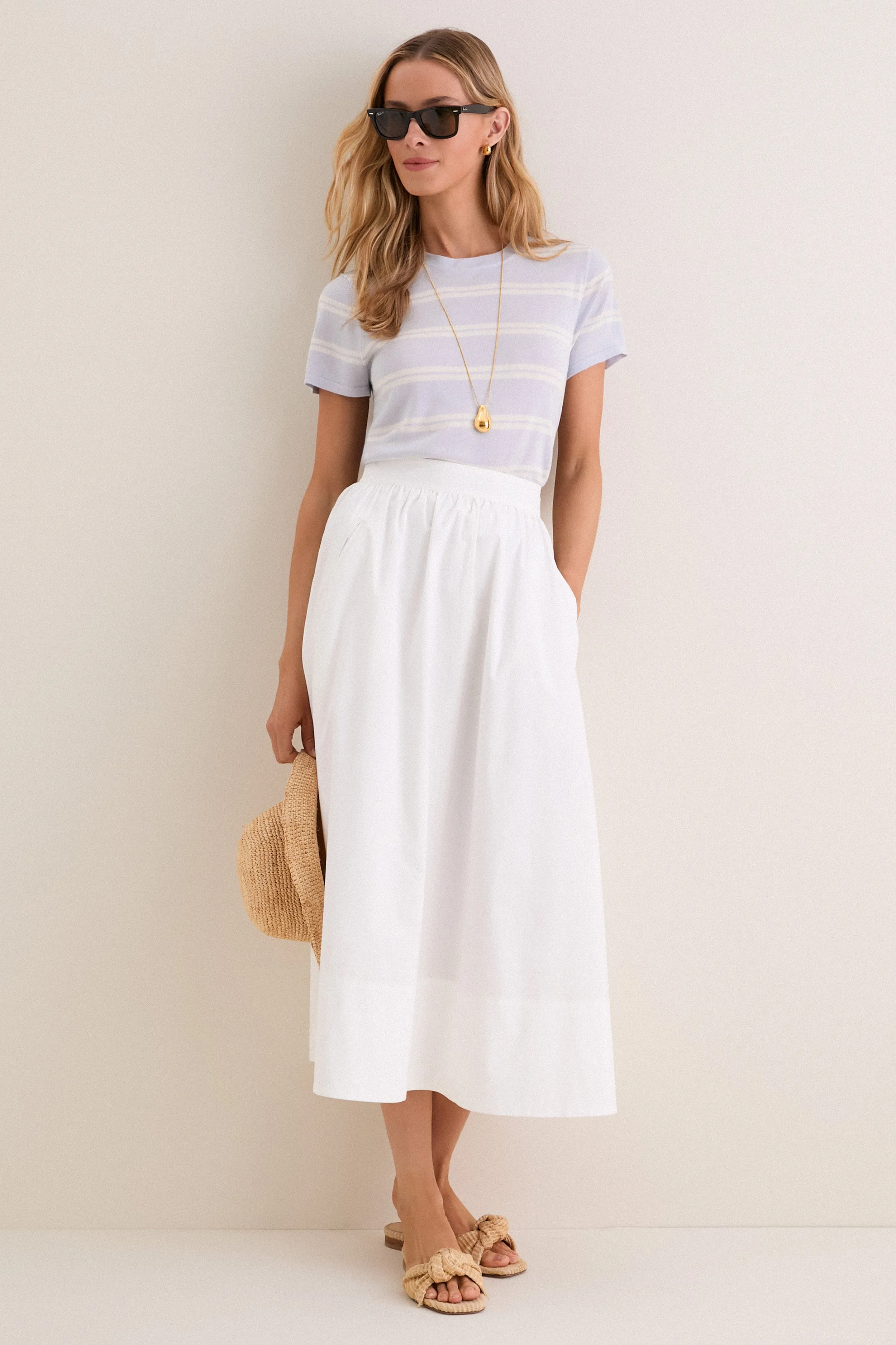 Blue and Ivory Stripe Cashmere Silk Katie Tee sold by Tuckernuck product image thumbnail 2