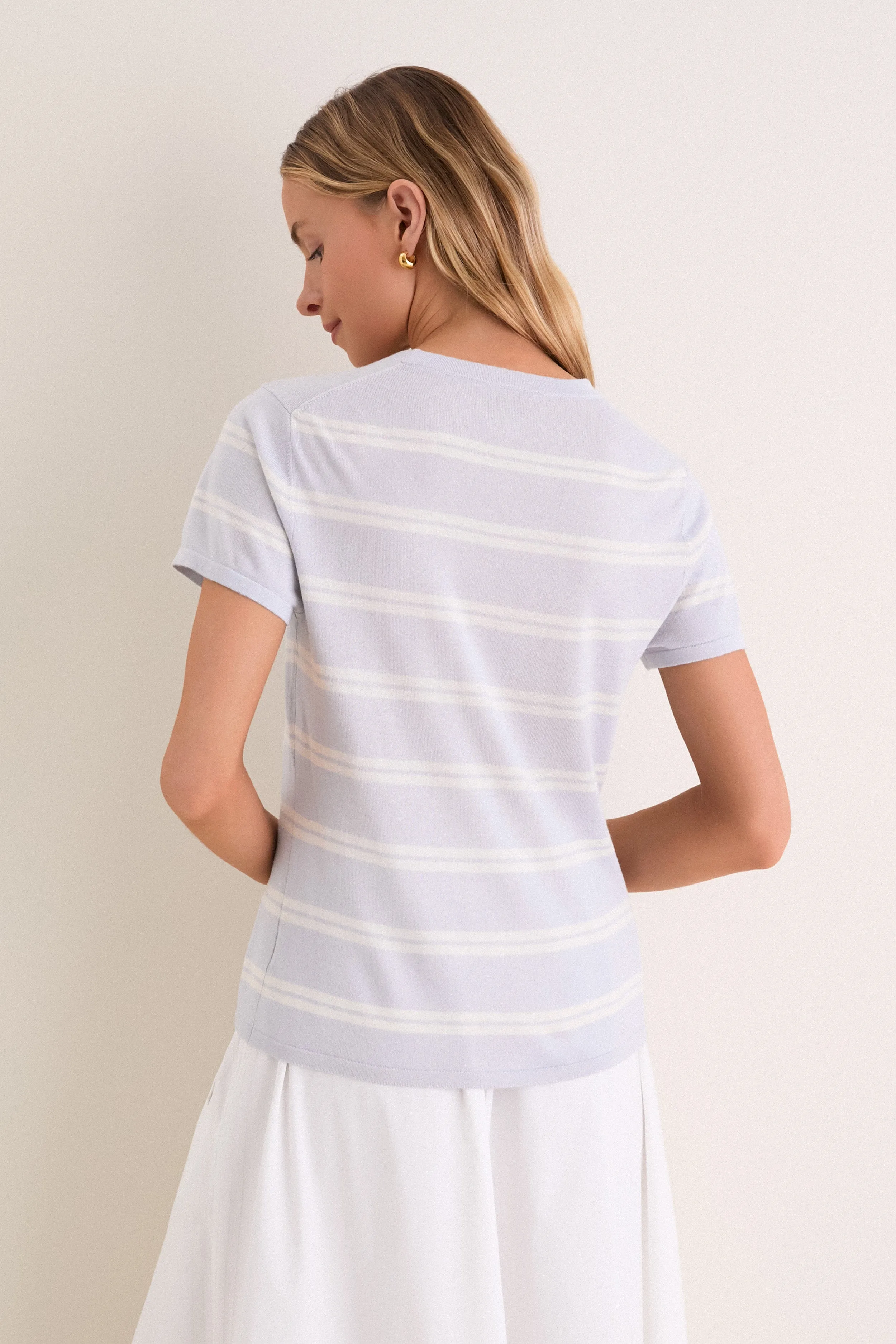 Blue and Ivory Stripe Cashmere Silk Katie Tee sold by Tuckernuck product image thumbnail 4