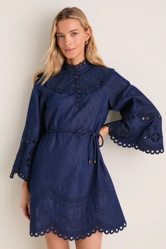 Ink Mahon Broderie Denim Mini Dress made by Zimmermann