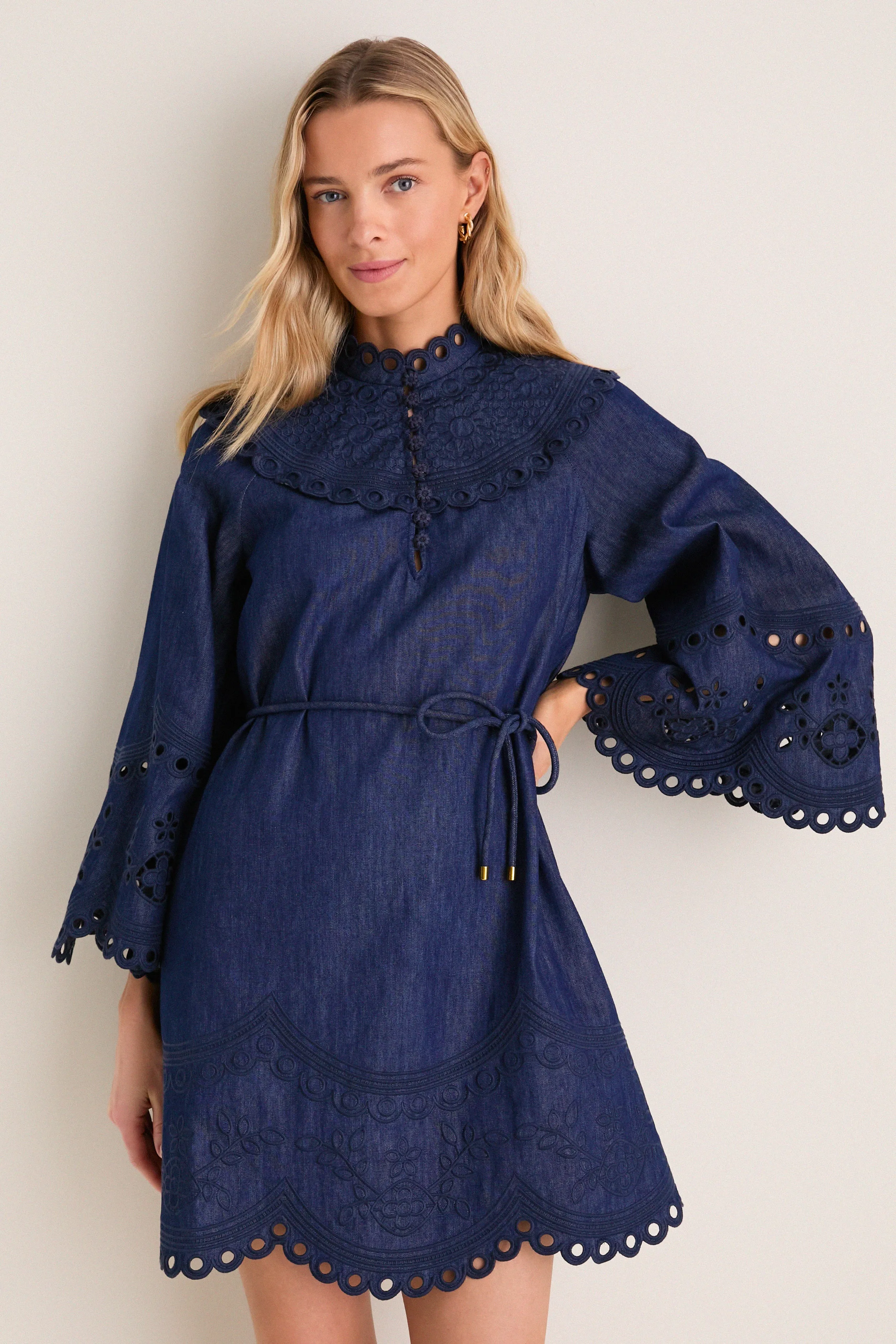 Ink Mahon Broderie Denim Mini Dress sold by Tuckernuck