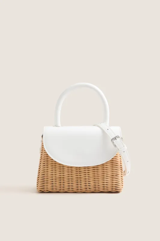 White Elle Wicker Top Handle made by Olga Berg