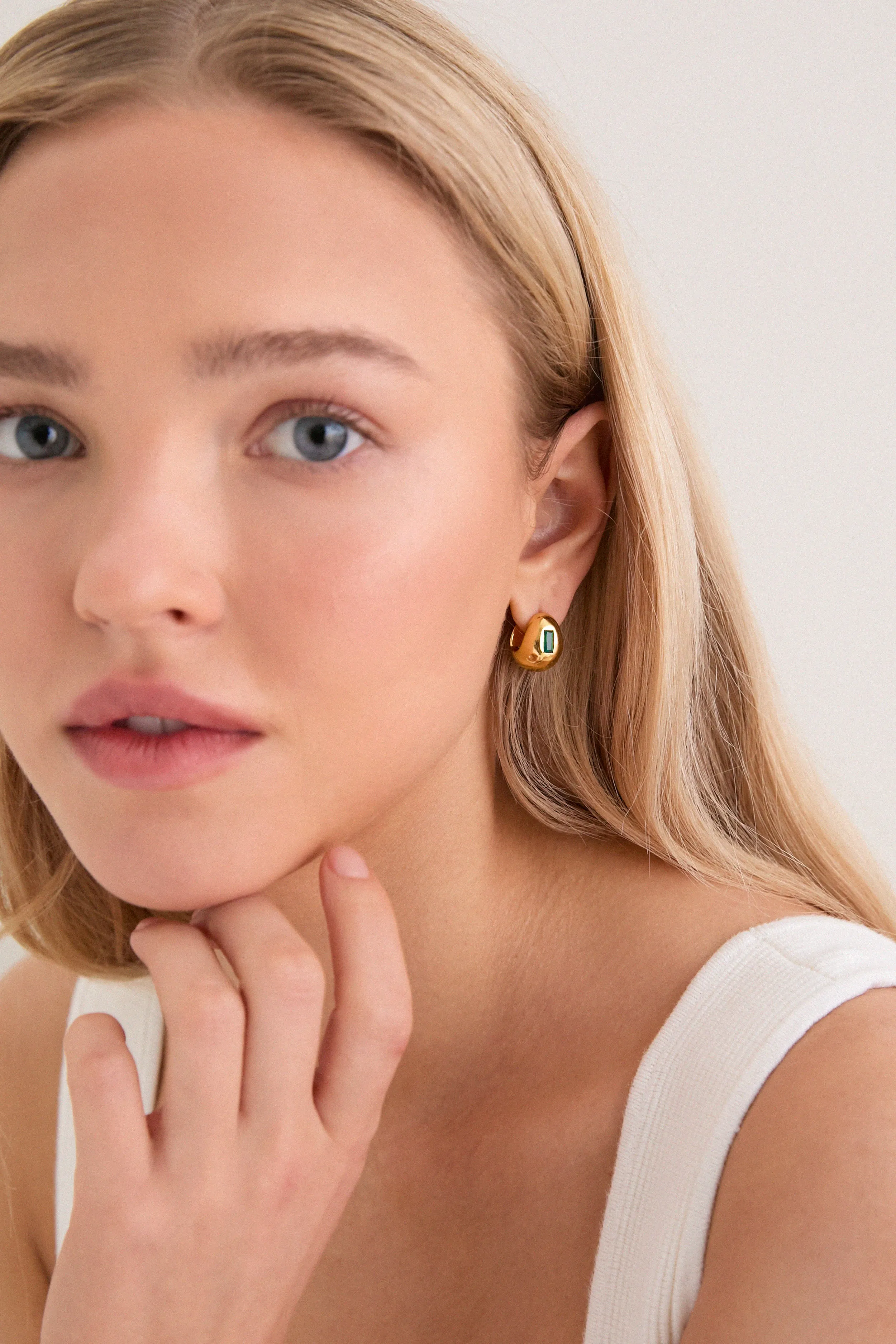 Gold Molten Gemstone Baguette Dome Small Hoop Earrings sold by Tuckernuck product image thumbnail 2