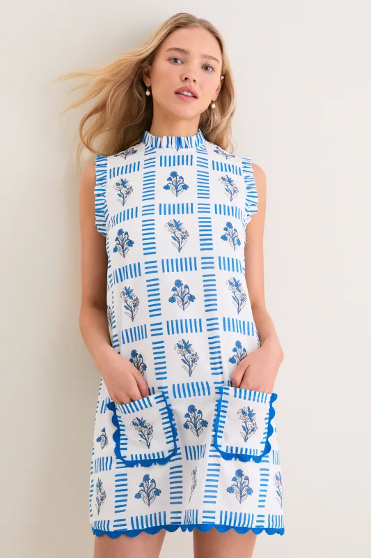 Blue and Creme Wynnafred Mini Dress made by SAYLOR
