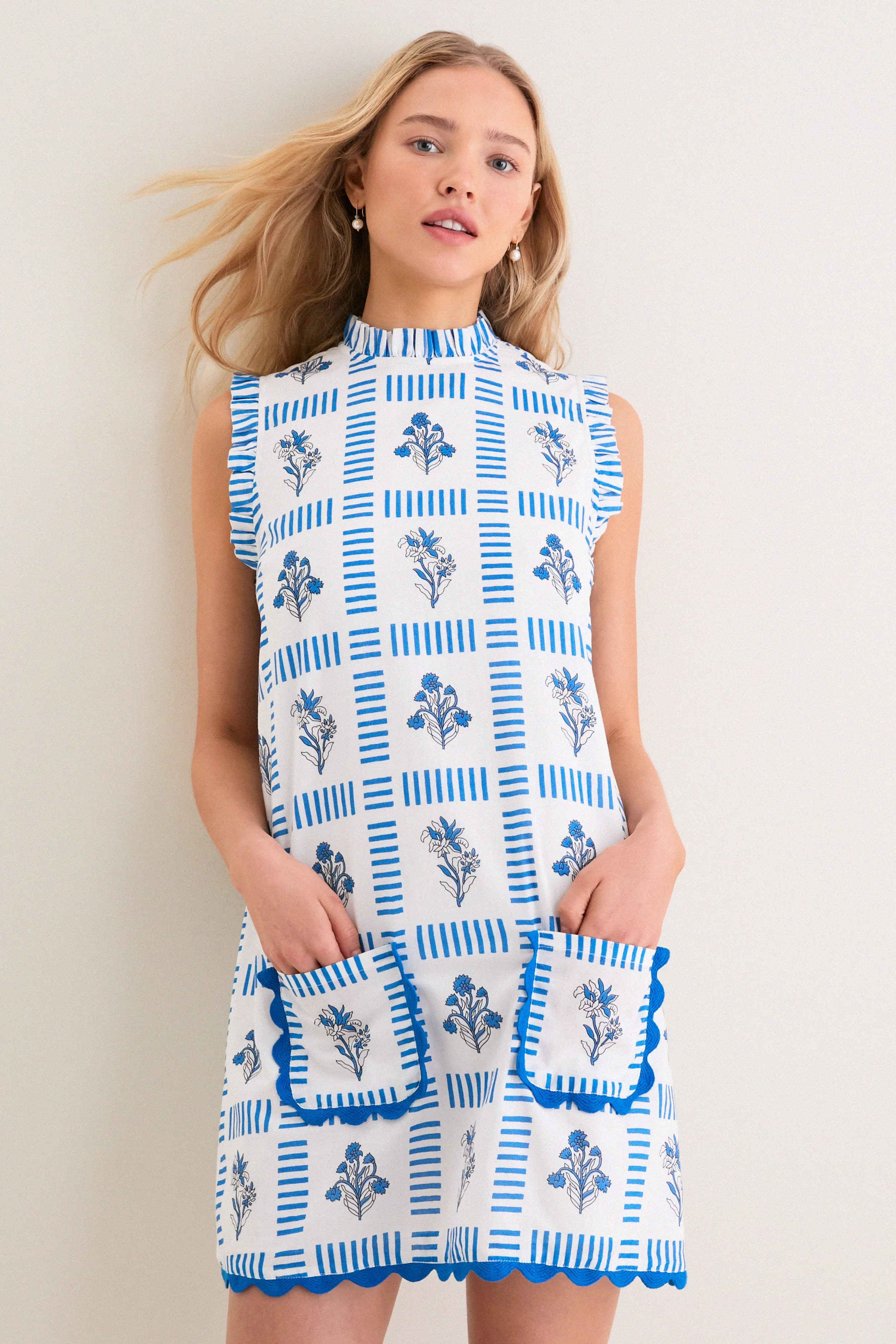 Blue and Creme Wynnafred Mini Dress sold by Tuckernuck