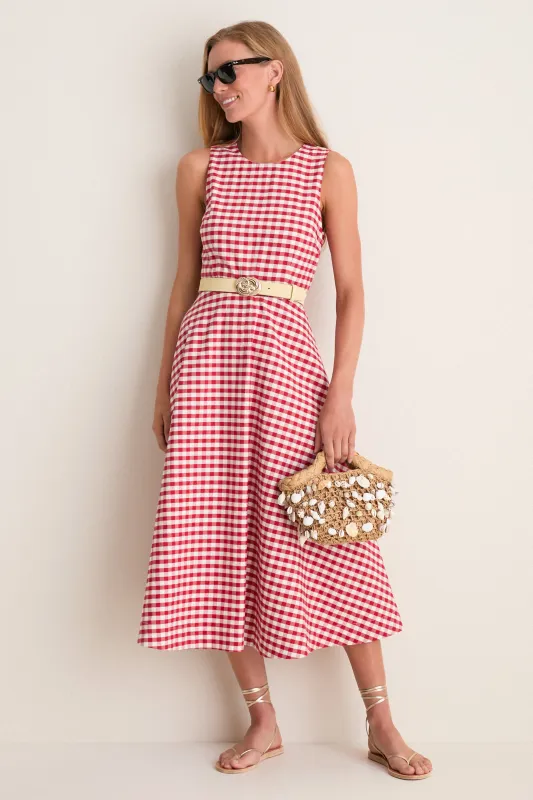 Apple Red Gingham Stella Midi Dress made by Tuckernuck