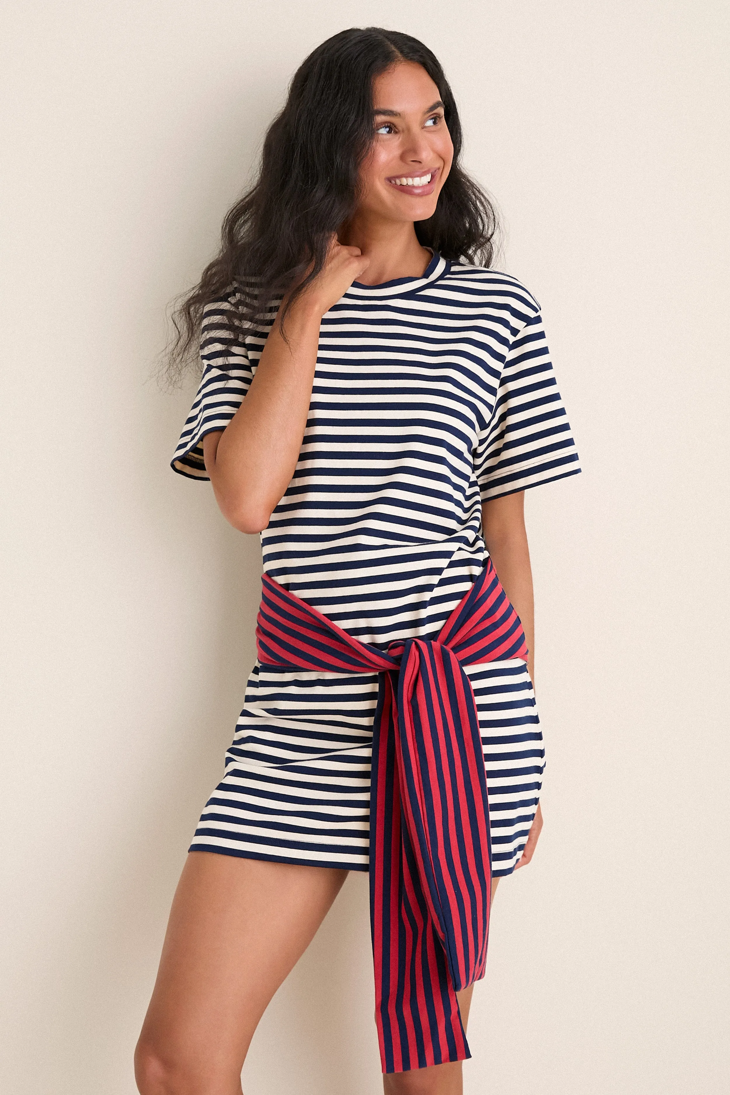 Navy Stripe Combo Lottie T-Shirt Mini Dress sold by Tuckernuck