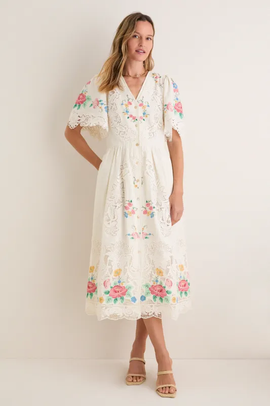 Multi Astrid Embroidery Short Sleeve Midi Dress made by Sea New York
