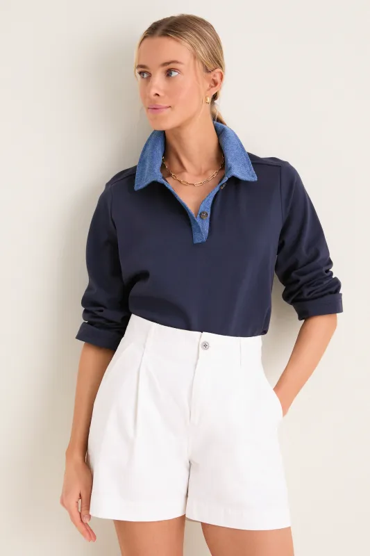 Denim Collar Carlyn Long Sleeve Polo made by Pomander Place