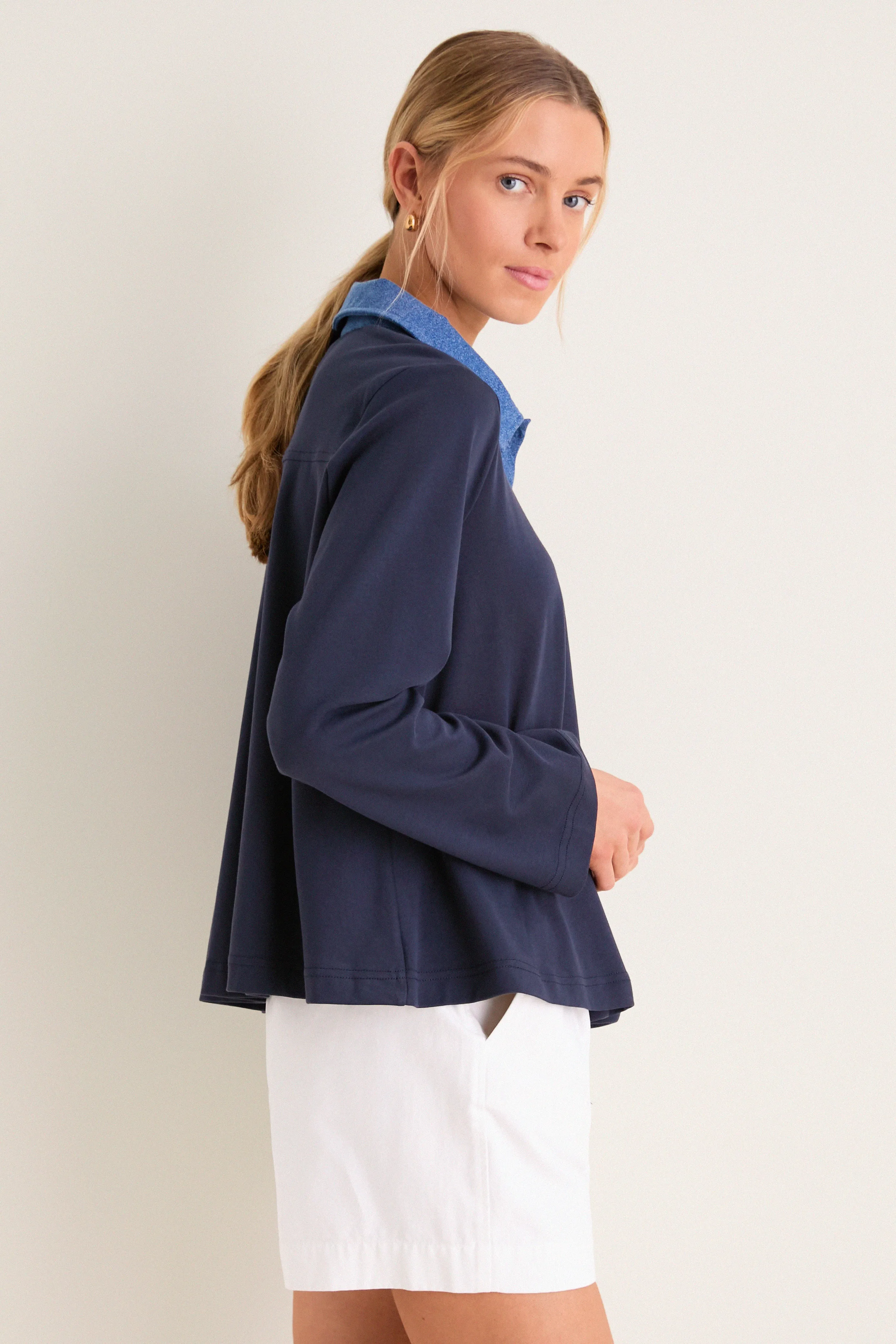 Denim Collar Carlyn Long Sleeve Polo sold by Tuckernuck product image thumbnail 3