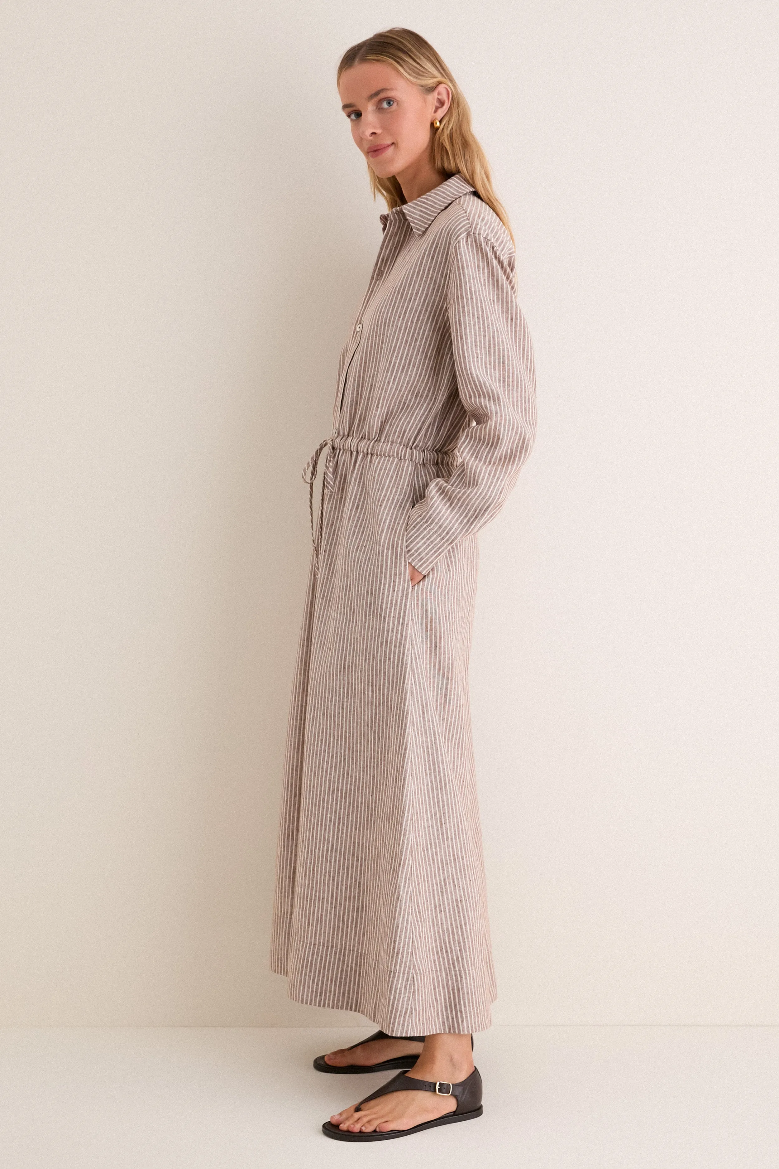 Cafe Stripe Linen Julien Shirt Dress sold by Tuckernuck product image thumbnail 3