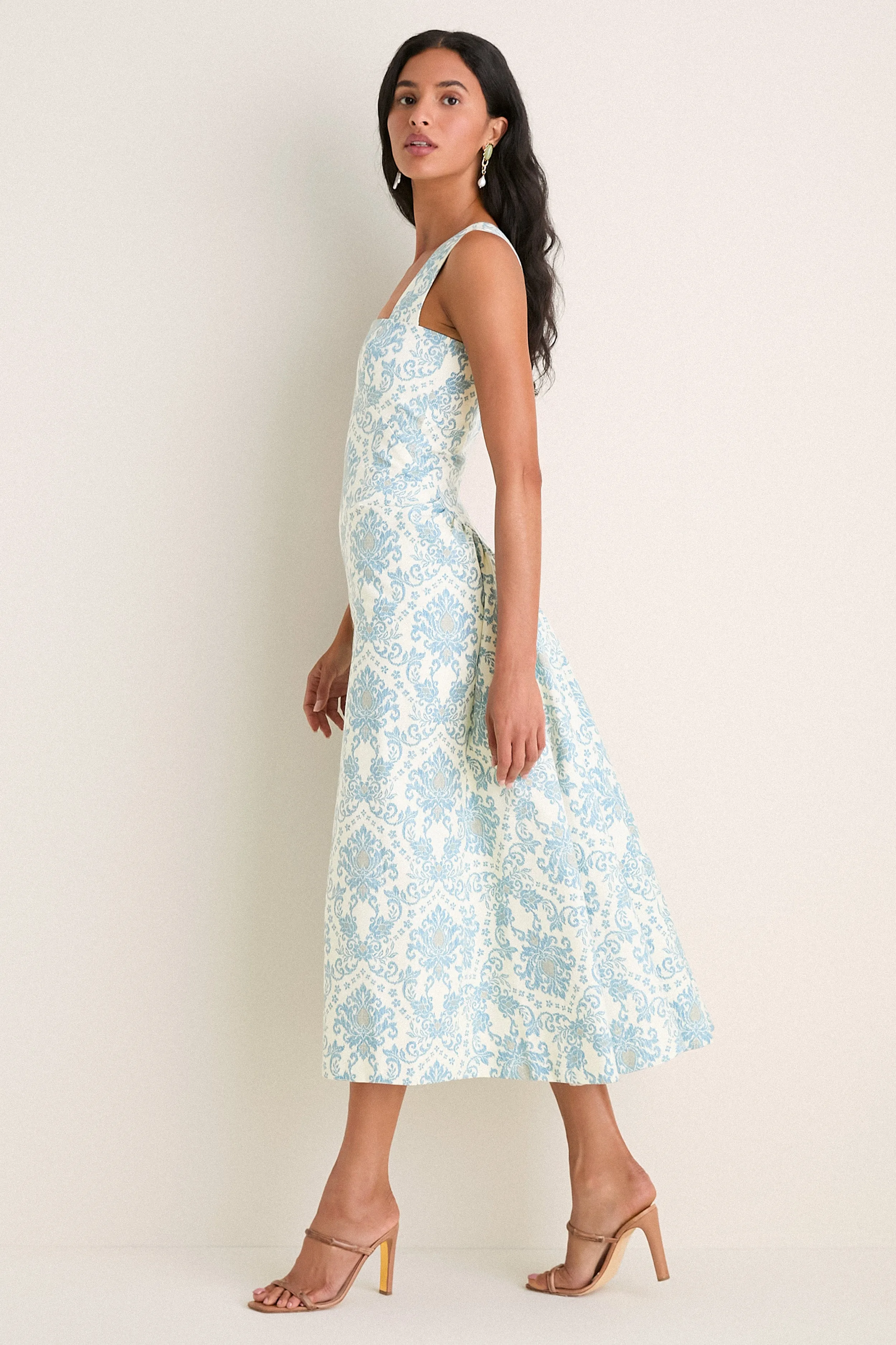 Exclusive Blue Damask Ashbourne Midi Dress sold by Tuckernuck product image thumbnail 3