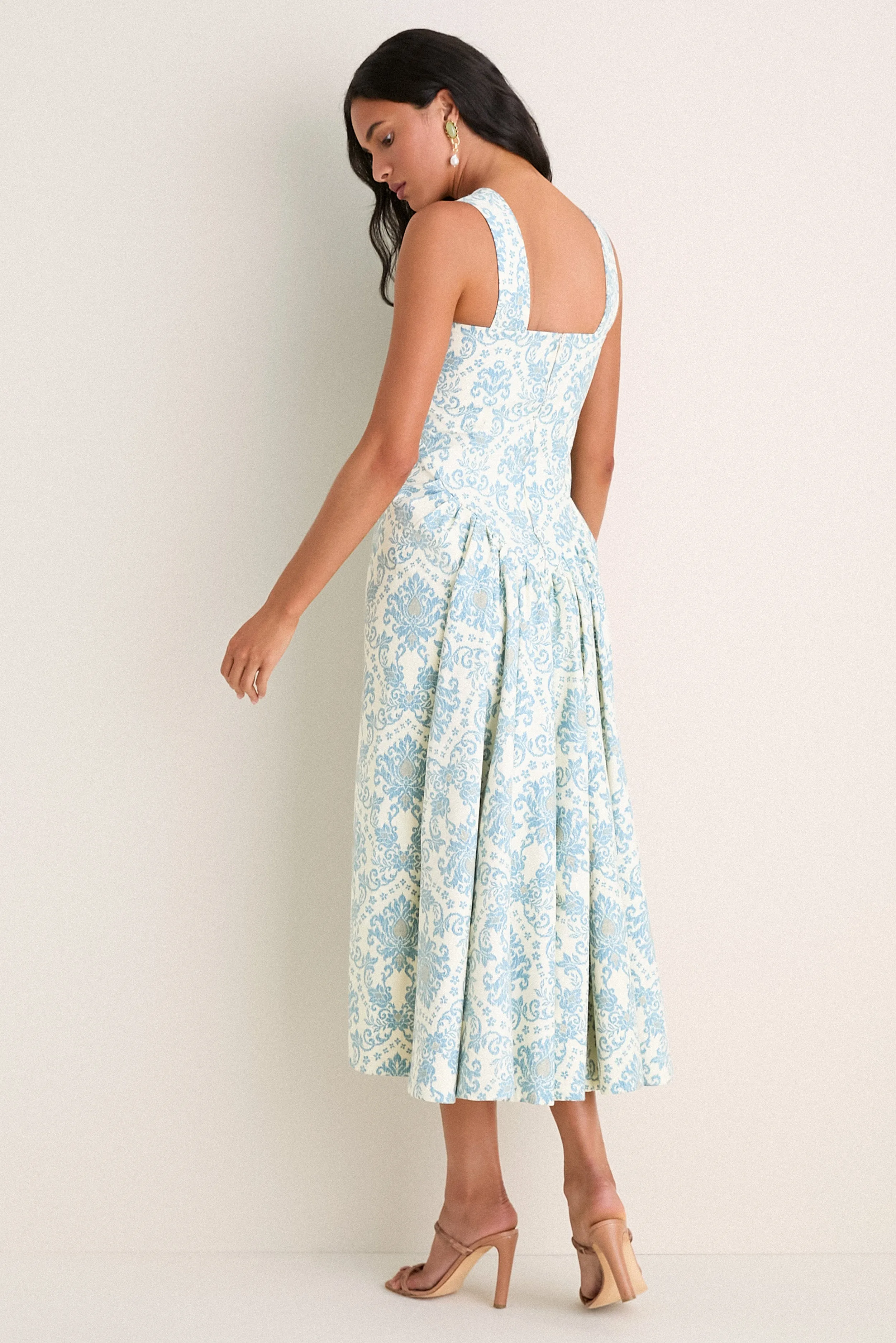 Exclusive Blue Damask Ashbourne Midi Dress sold by Tuckernuck product image thumbnail 4