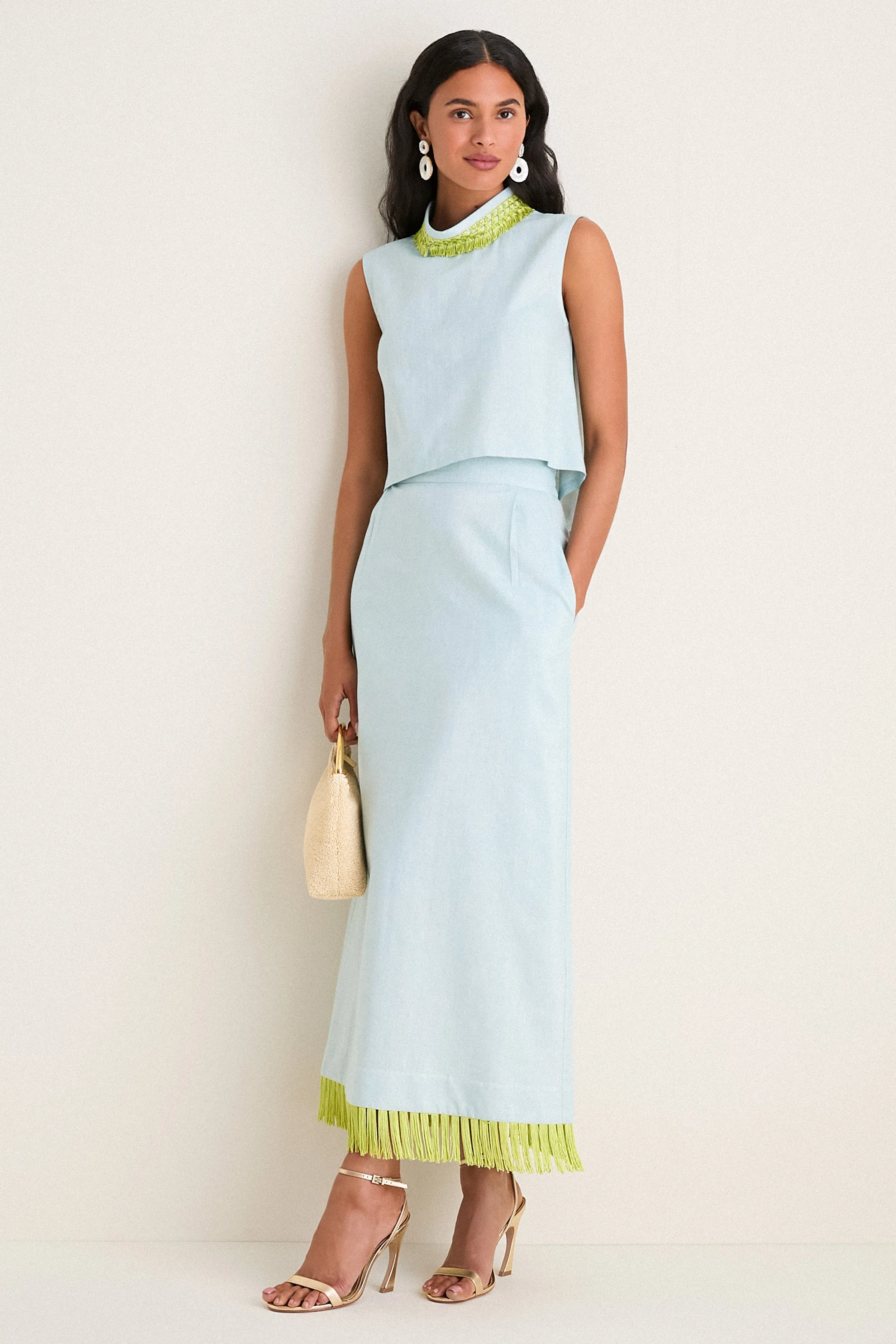 Exclusive Blue Shimmer Linen with Chartreuse Trim Hostess Set sold by Tuckernuck product image thumbnail 2