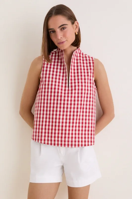 Apple Red Gingham Sleeveless Celeste Top made by Tuckernuck