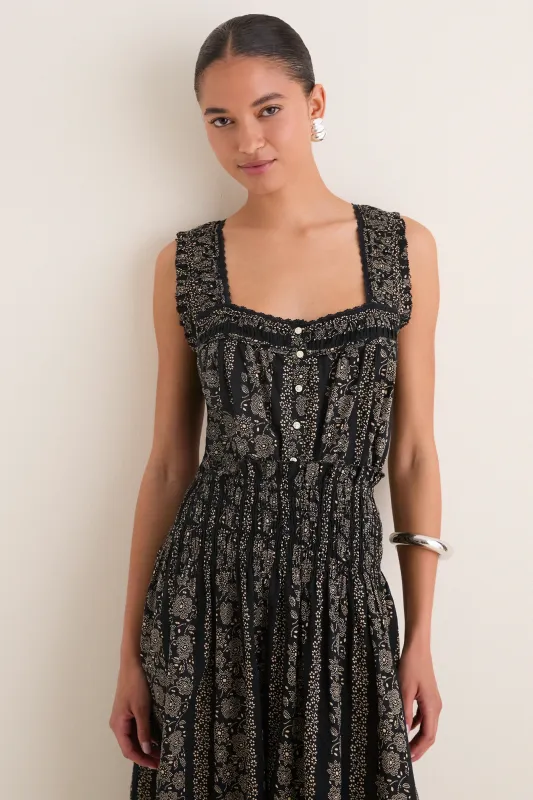 Black and Cream Token Floral Victorian Pleat Tank made by THE GREAT.
