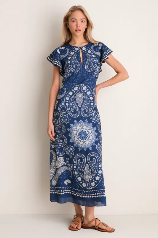 Navy Emelina Print Midi Dress made by Sea New York