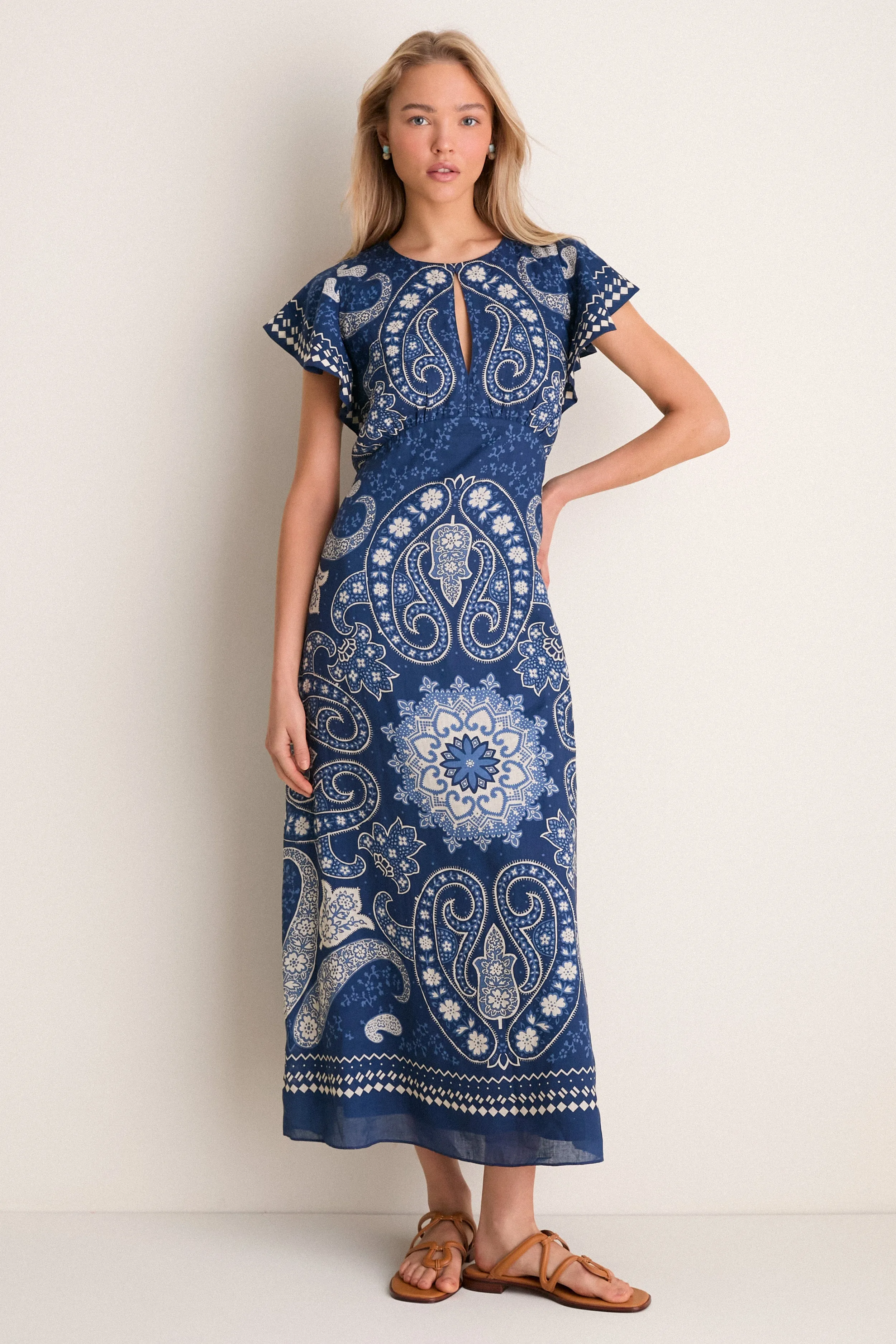 Navy Emelina Print Midi Dress sold by Tuckernuck