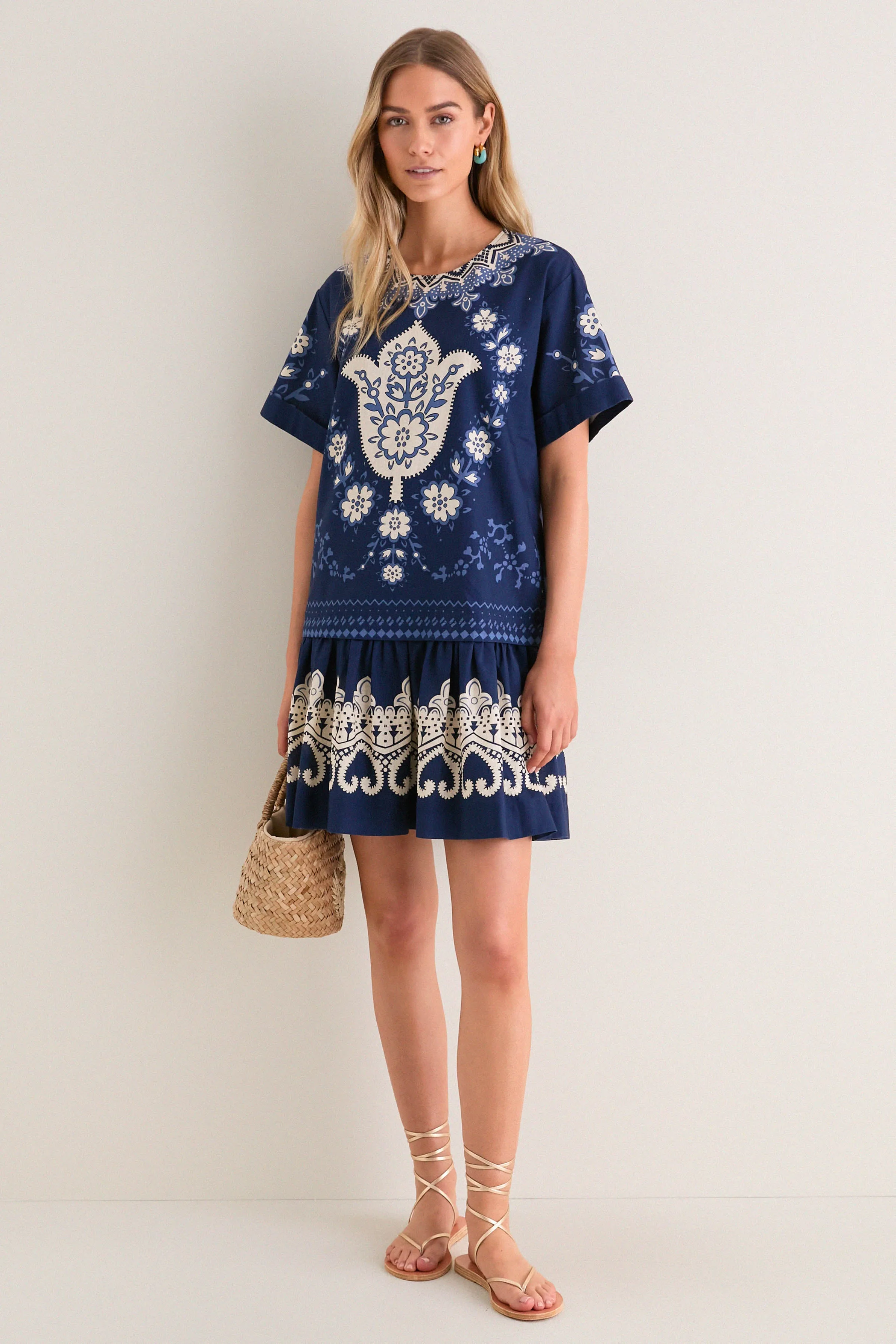 Navy Emelina Print Short Sleeve Mini Dress sold by Tuckernuck product image thumbnail 2