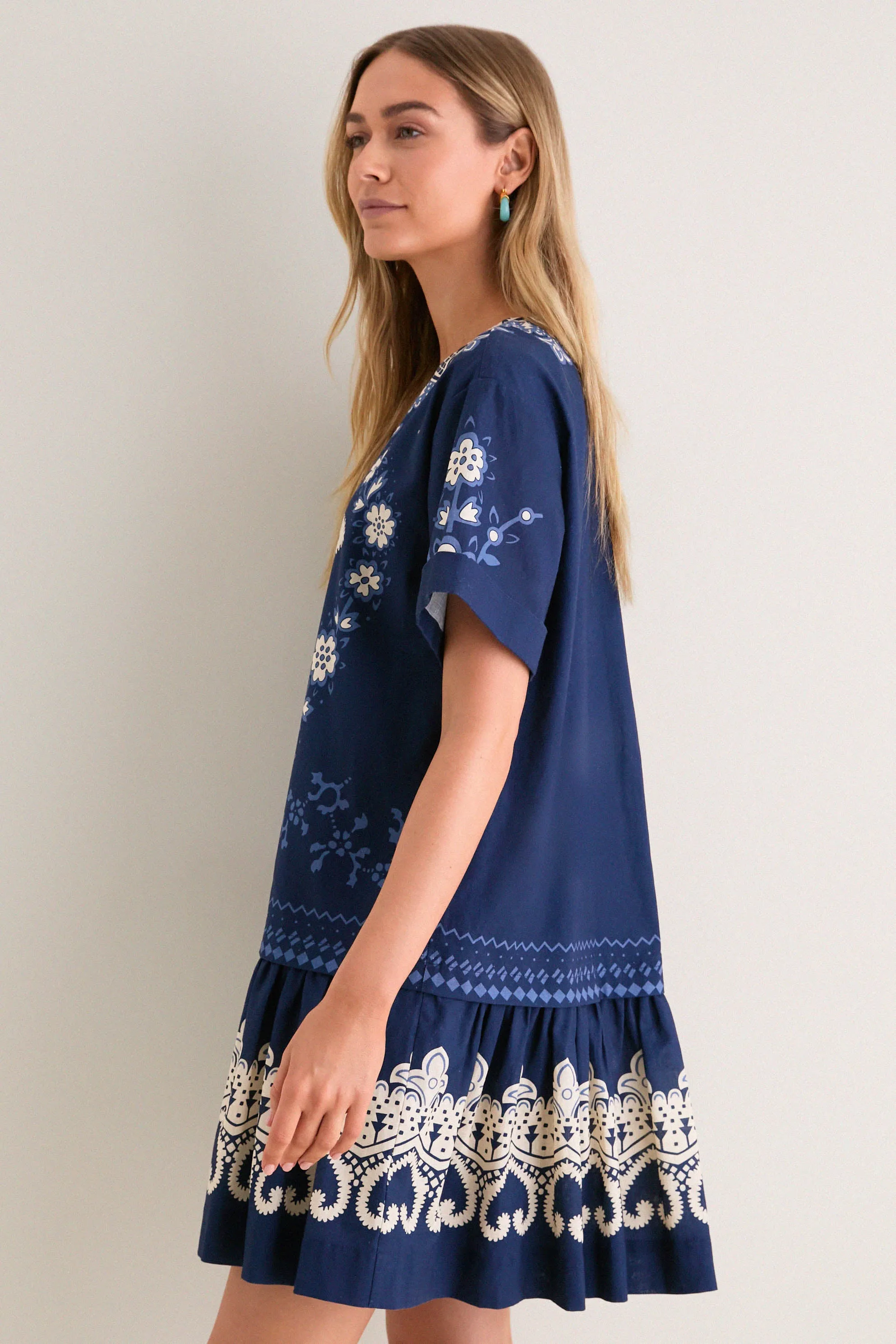 Navy Emelina Print Short Sleeve Mini Dress sold by Tuckernuck product image thumbnail 3