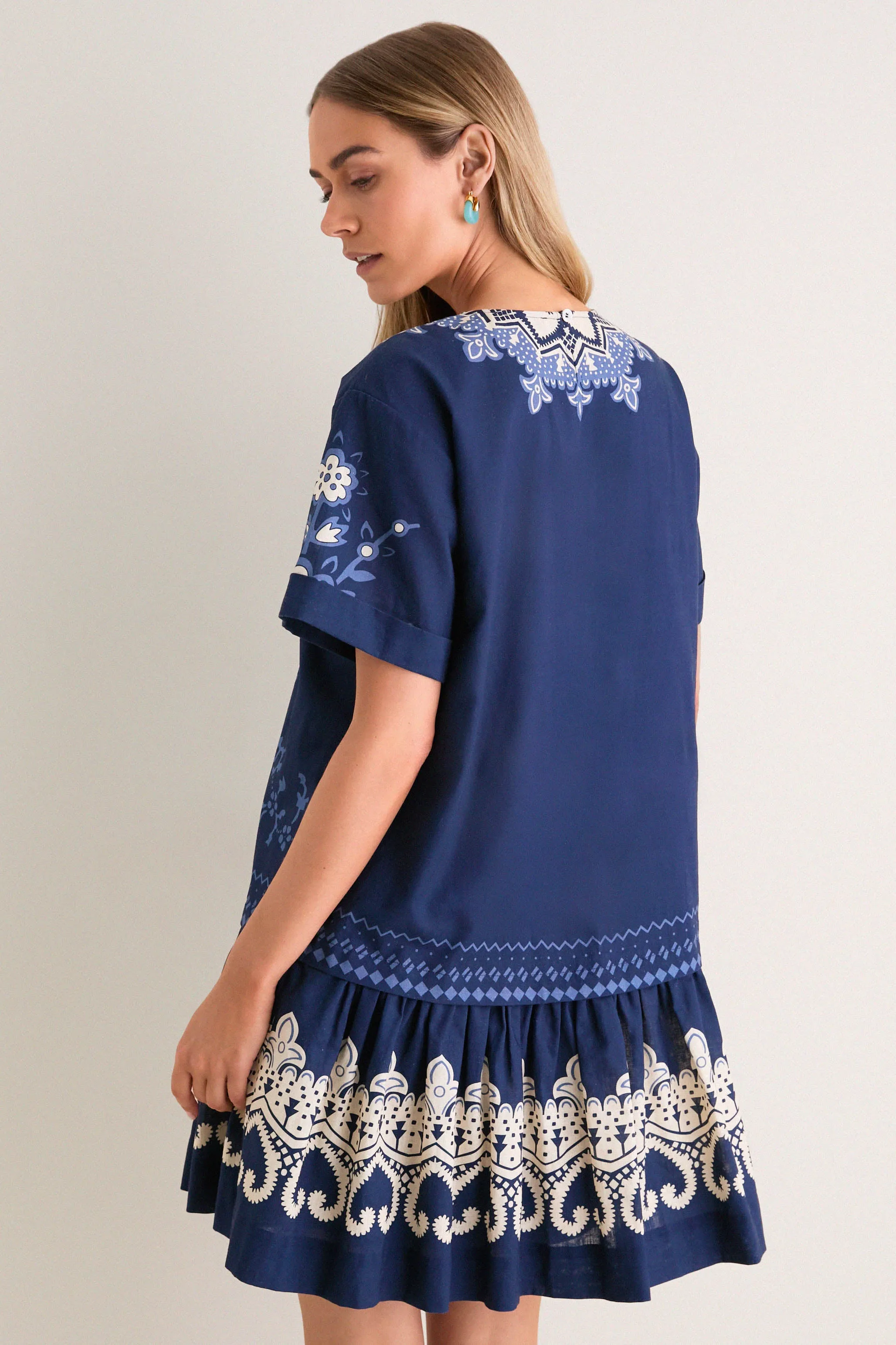 Navy Emelina Print Short Sleeve Mini Dress sold by Tuckernuck product image thumbnail 4
