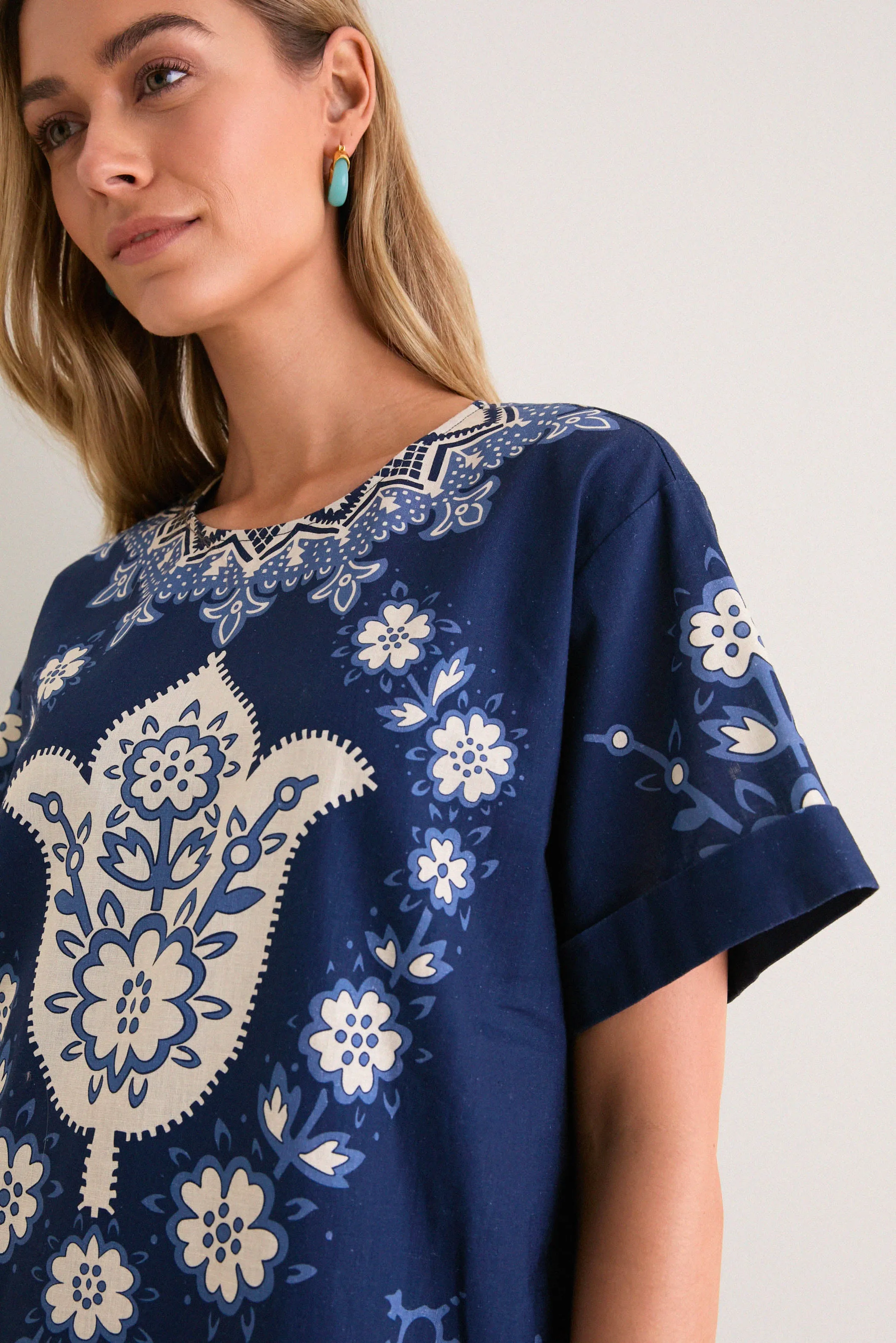 Navy Emelina Print Short Sleeve Mini Dress sold by Tuckernuck product image thumbnail 5