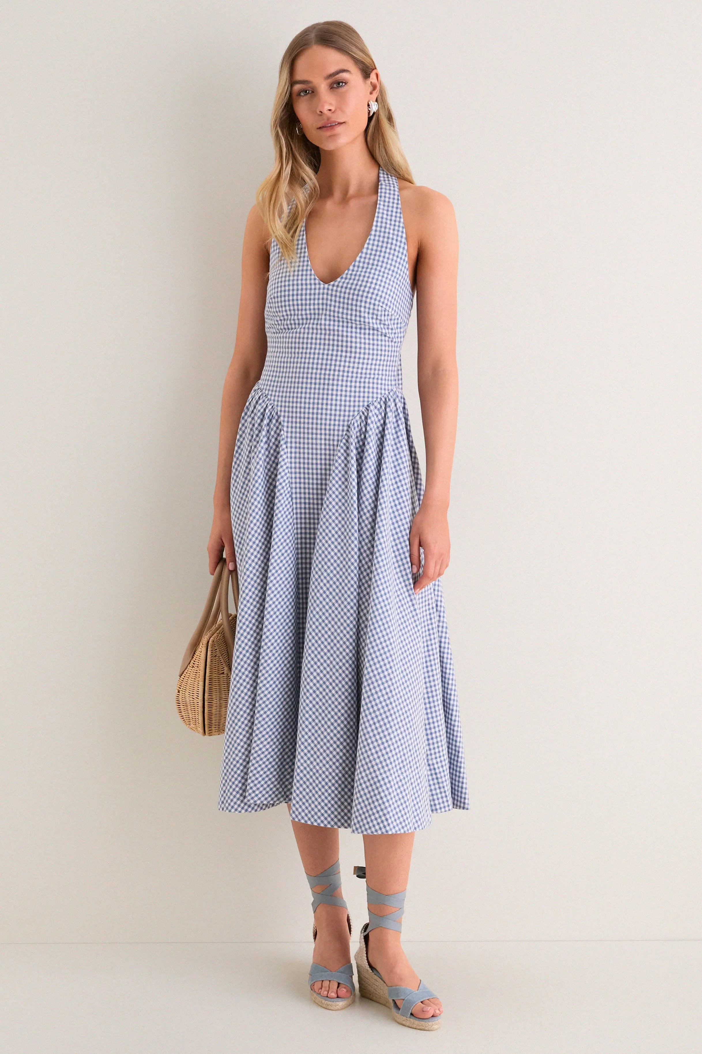 Blue Gingham Meana Halter Midi Dress sold by Tuckernuck product image thumbnail 2