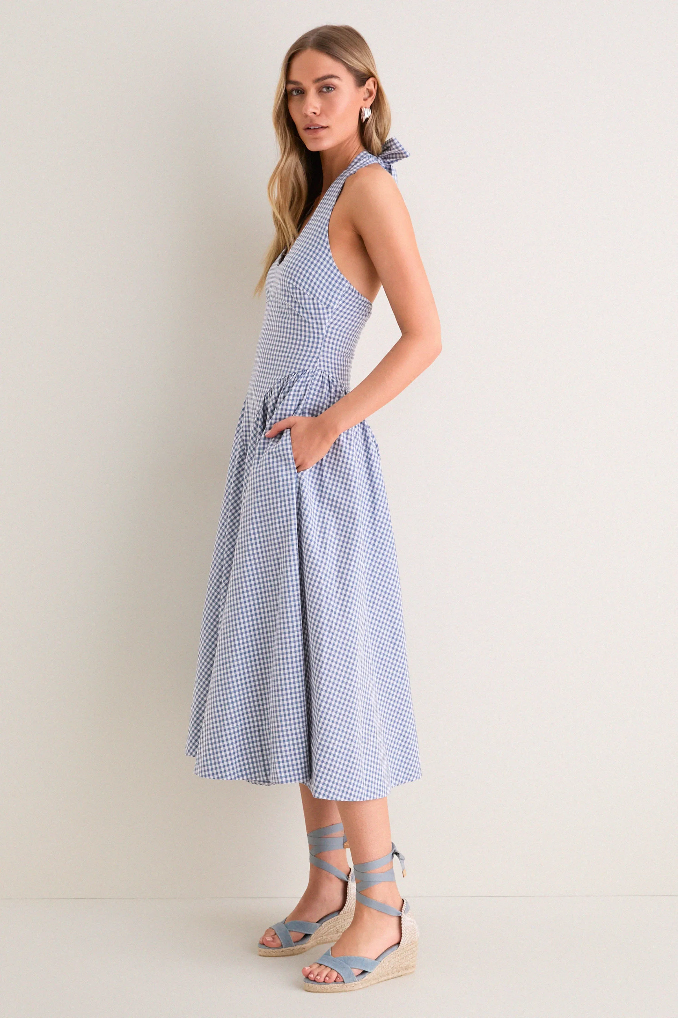 Blue Gingham Meana Halter Midi Dress sold by Tuckernuck product image thumbnail 4