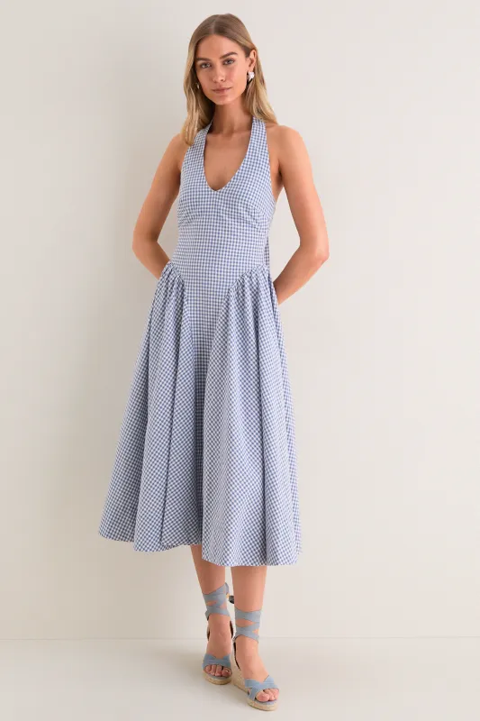 Blue Gingham Meana Halter Midi Dress made by Astr