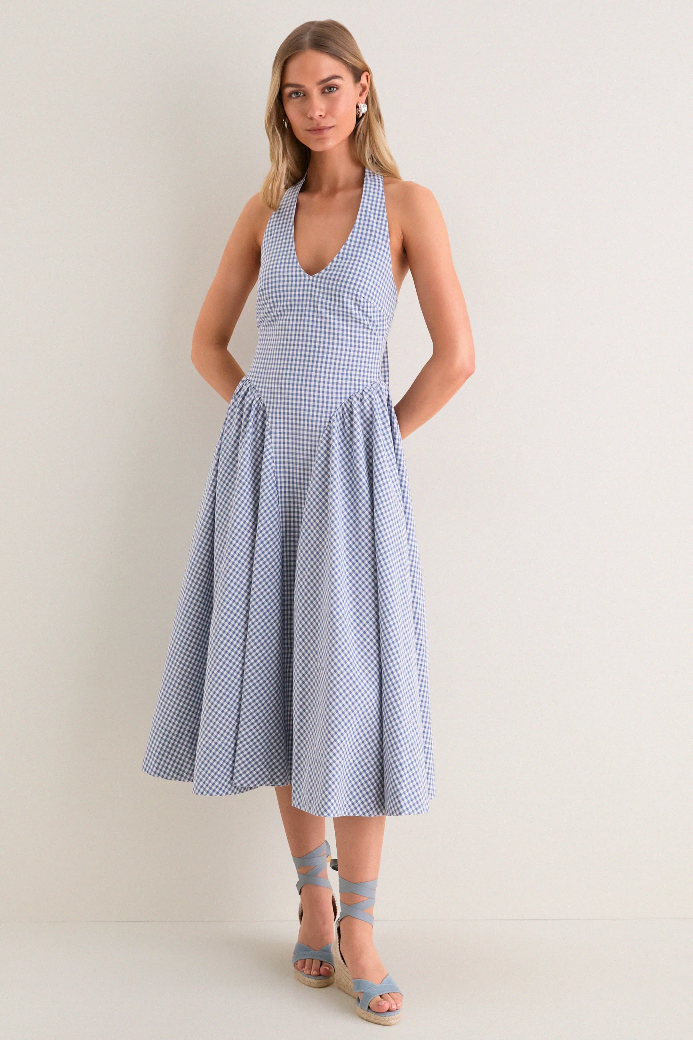 Blue Gingham Meana Halter Midi Dress sold by Tuckernuck