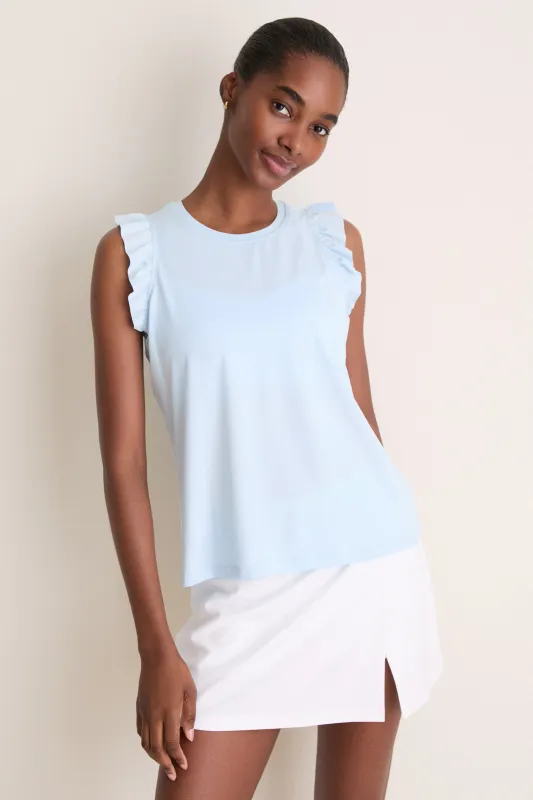 Light Blue Performance Jersey Ruffle Lea Tank made by Tuckernuck