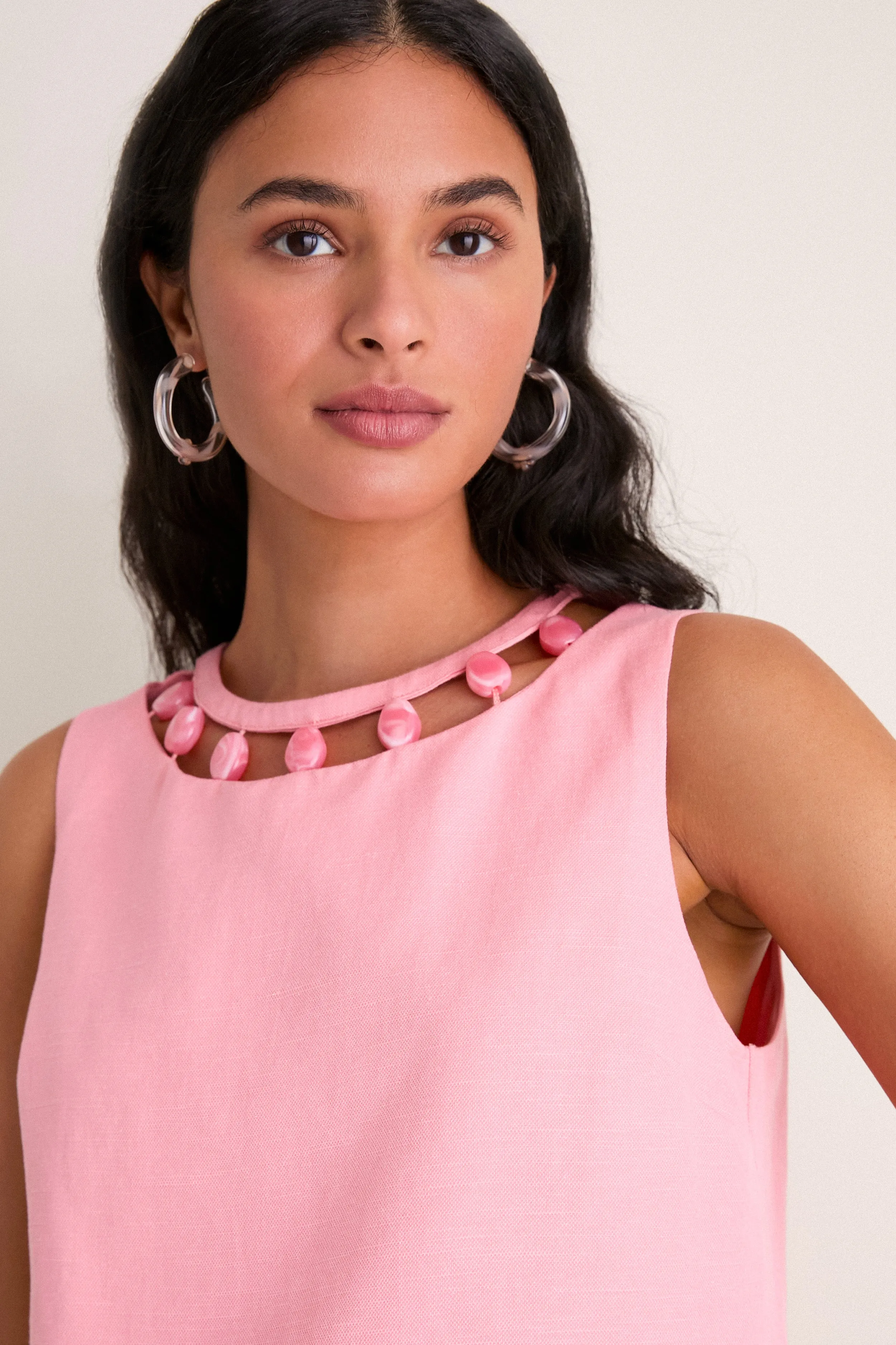 Pink Linen Beaded Dottie Tank sold by Tuckernuck product image thumbnail 5