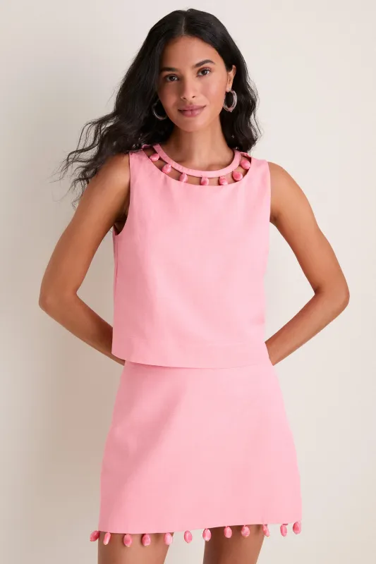 Pink Linen Beaded Dottie Tank made by Hyacinth House