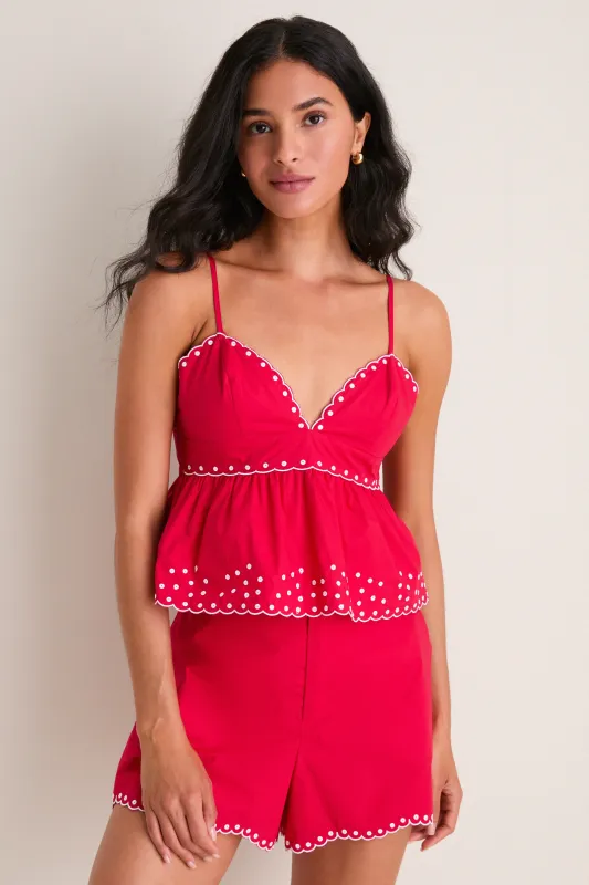 Red with White Embroidered Mandy Tank made by Hyacinth House