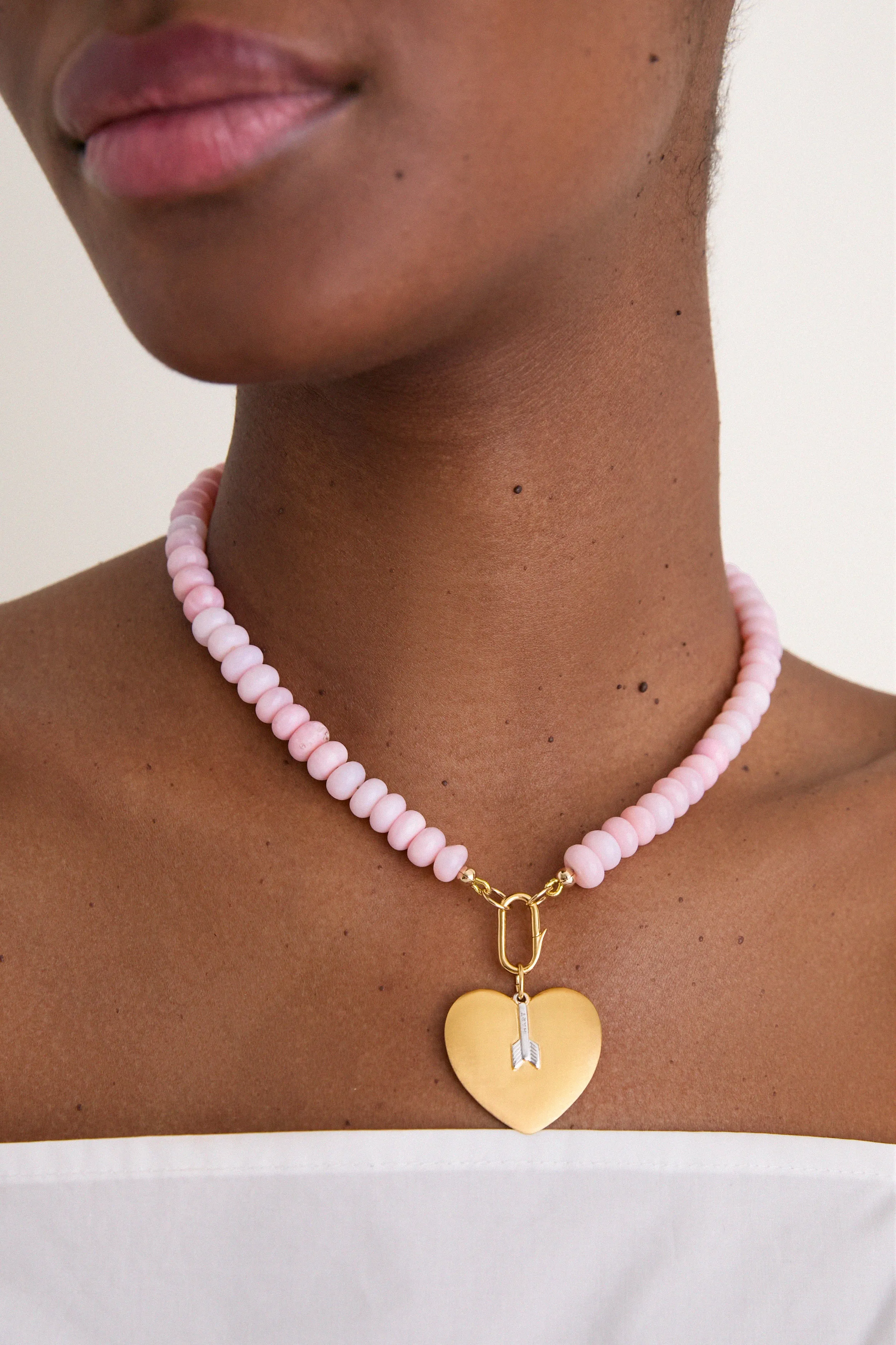 Light Pink Opal Gemstone Necklace with Simple Heart Charm sold by Tuckernuck product image thumbnail 4
