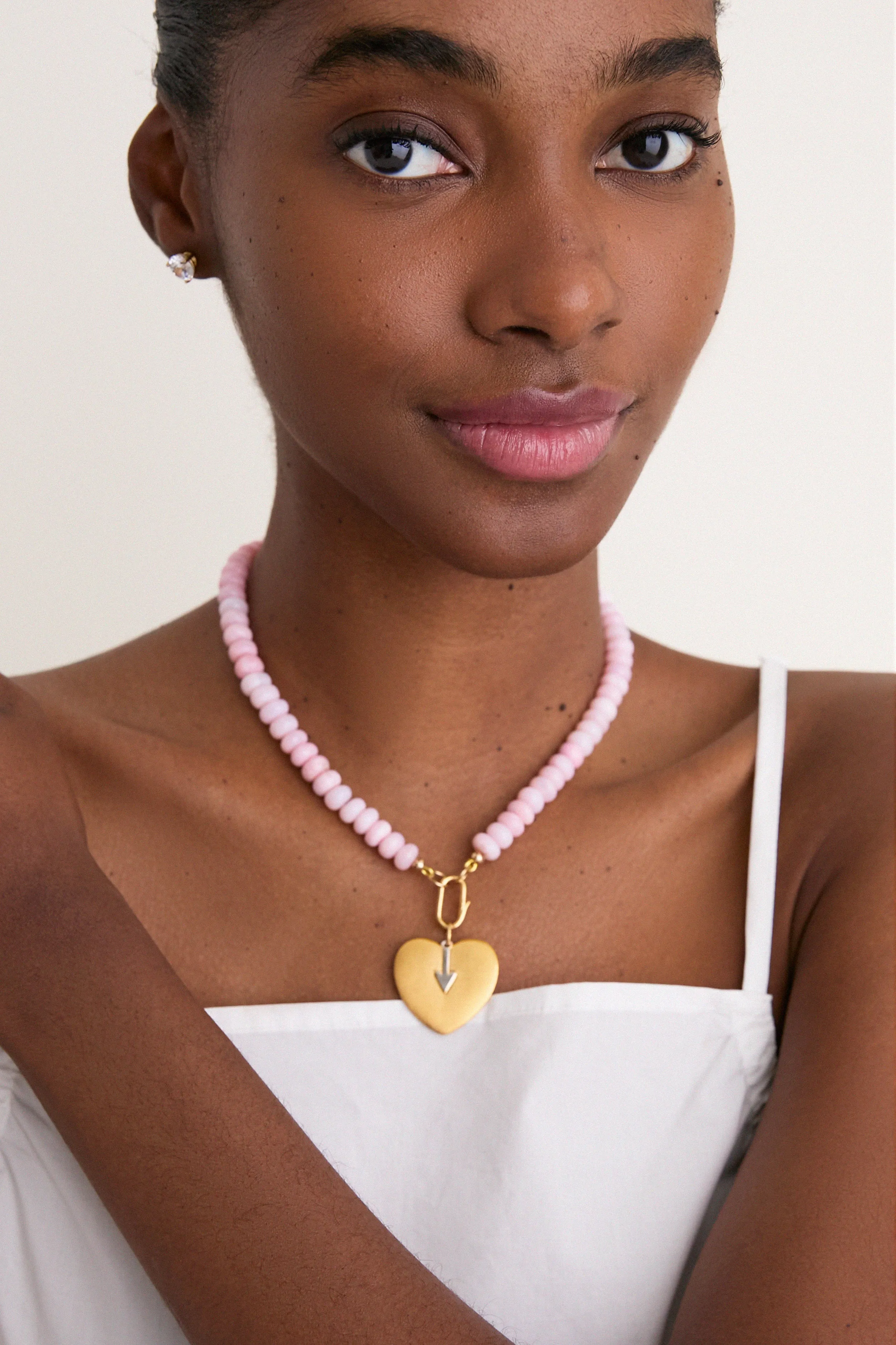 Light Pink Opal Gemstone Necklace with Simple Heart Charm sold by Tuckernuck product image thumbnail 2