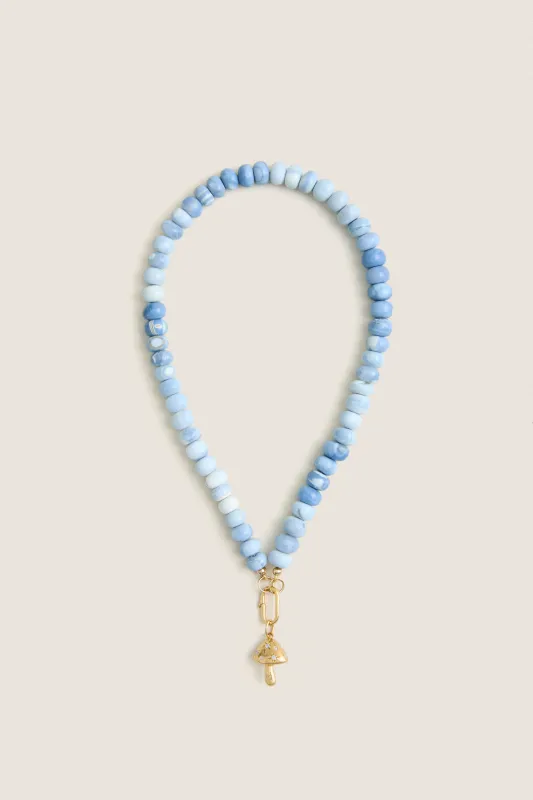 Shaded Blue Opal Gemstone Necklace with Shroomy Charm made by HART