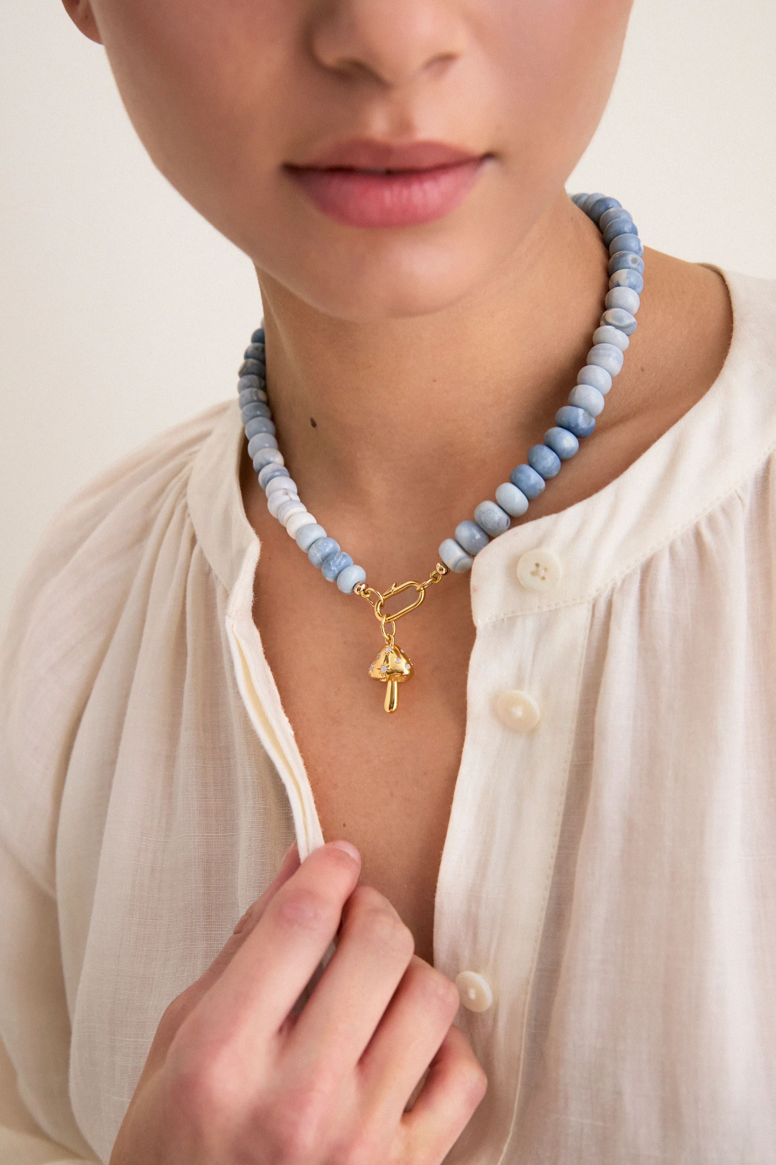 Shaded Blue Opal Gemstone Necklace with Shroomy Charm sold by Tuckernuck product image thumbnail 2