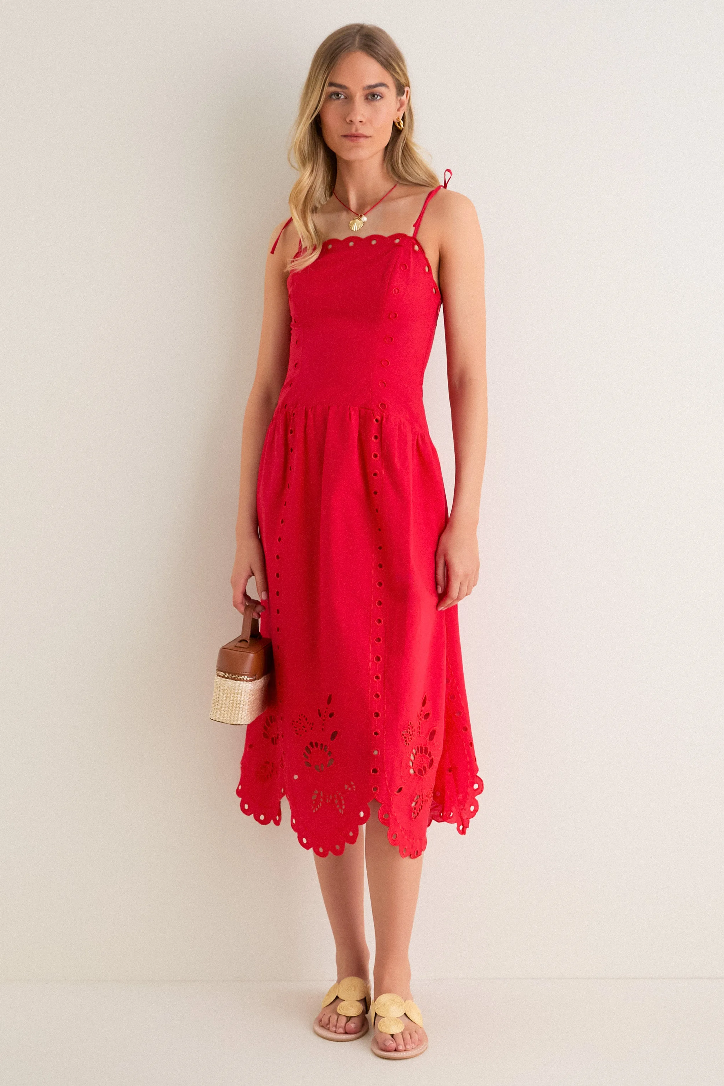 Red Eyelet Detail Midi Dress sold by Tuckernuck product image thumbnail 2
