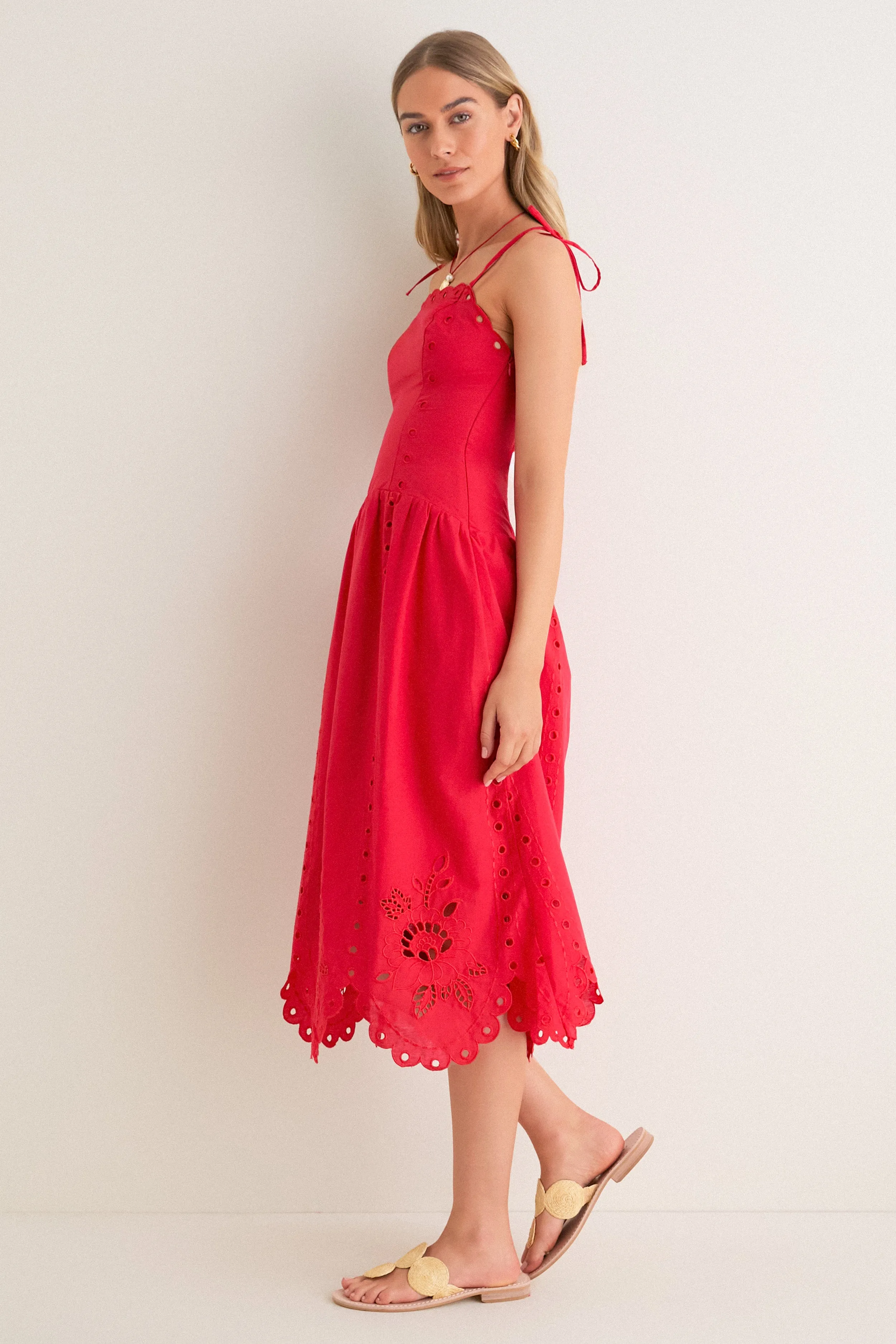 Red Eyelet Detail Midi Dress sold by Tuckernuck product image thumbnail 3